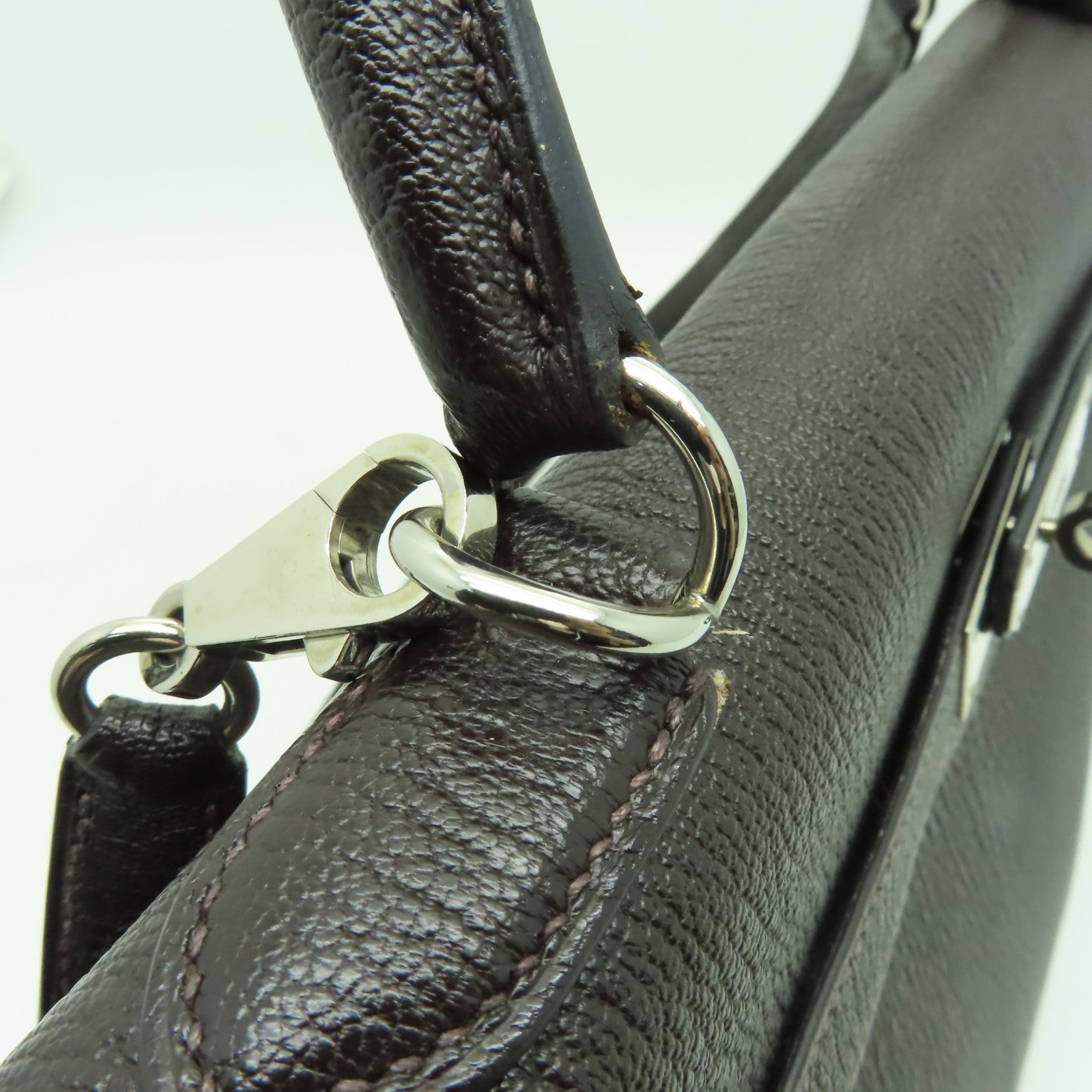 HERMES 【激減優惠】Chevre皮革Kelly 35銀扣手挽肩背兩用袋啡色