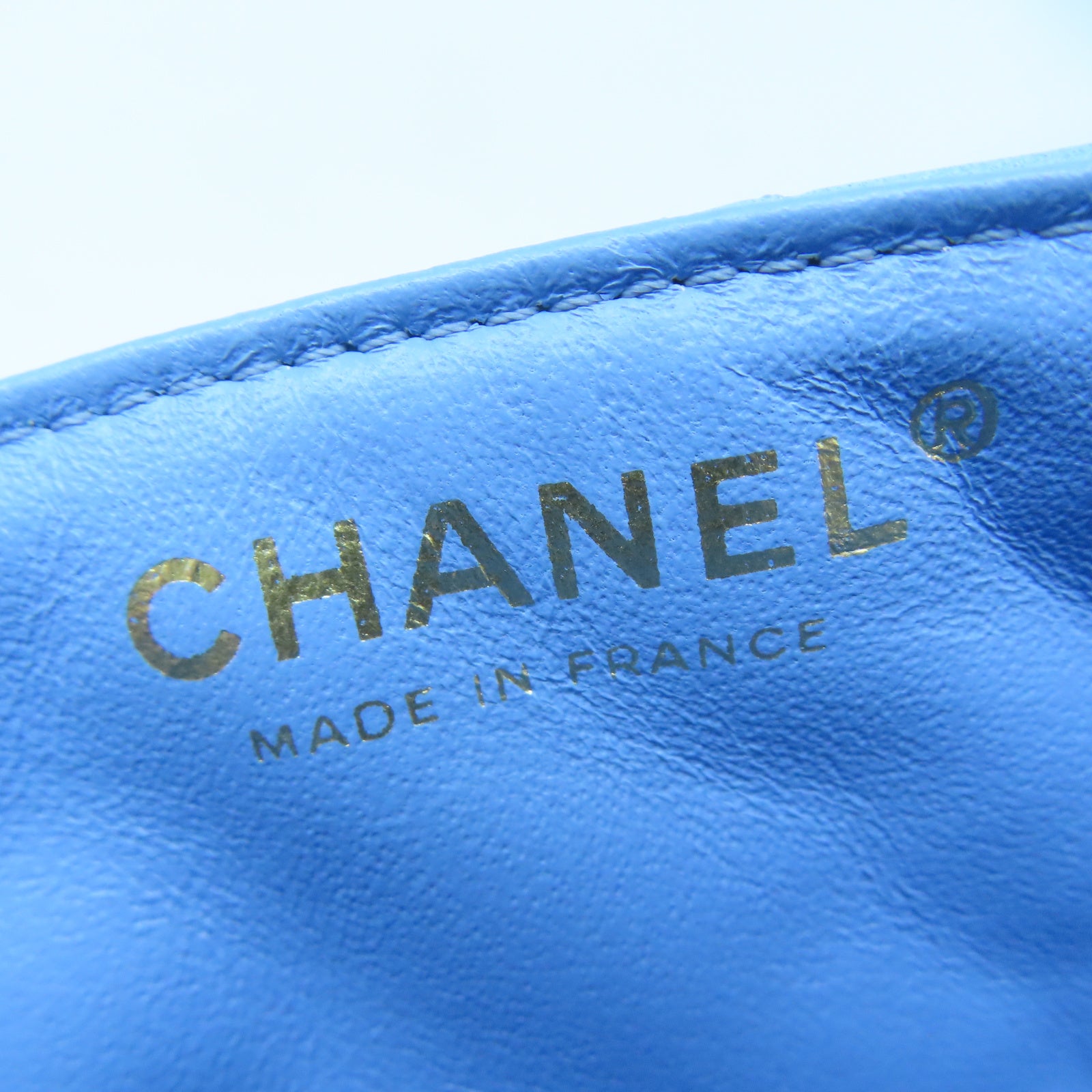 CHANEL 菱格牛皮皮革Chain Shoulder金扣鏈帶肩背袋藍色