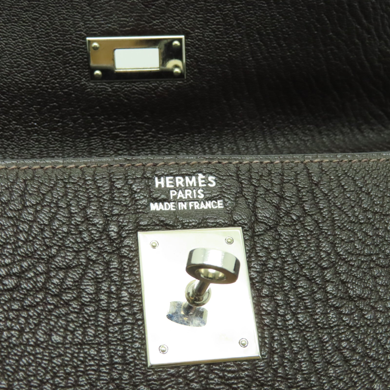 HERMES 【激減優惠】Chevre皮革Kelly 35銀扣手挽肩背兩用袋啡色