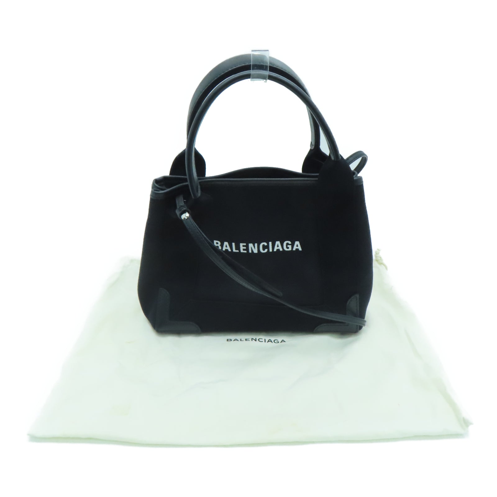 BALENCIAGA 帆布Navy Cabas XS銀扣手挽肩背兩用袋黑色