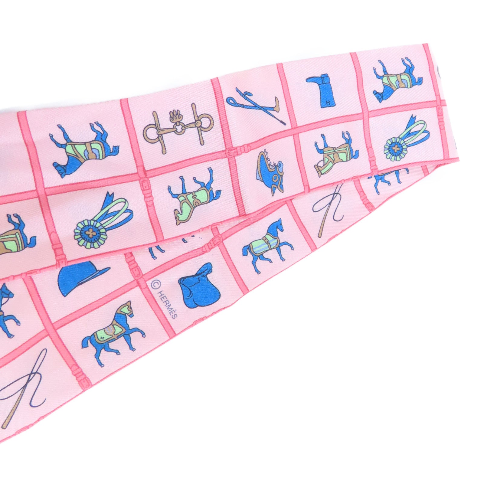 HERMES 絲質Twilly Scarf絲巾粉紅色