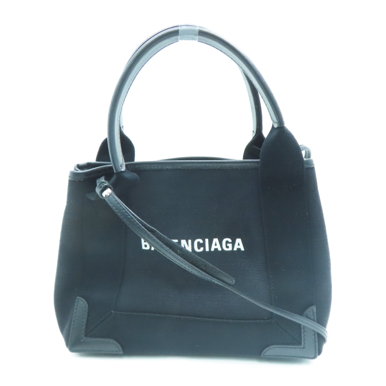 BALENCIAGA 帆布Navy Cabas XS銀扣手挽肩背兩用袋黑色