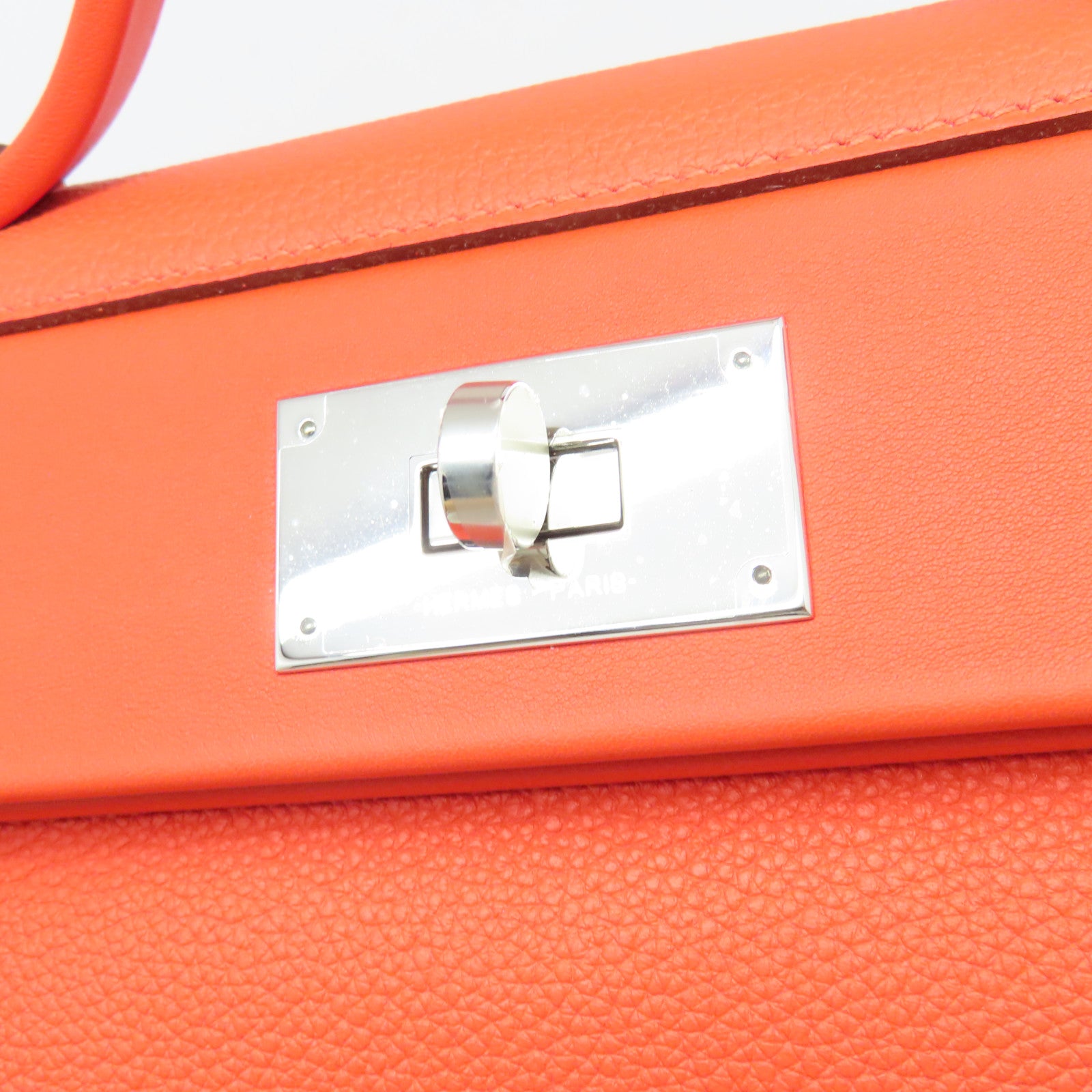 HERMES Togo皮革24/24 29cm银扣手挽肩背两用袋火橘色