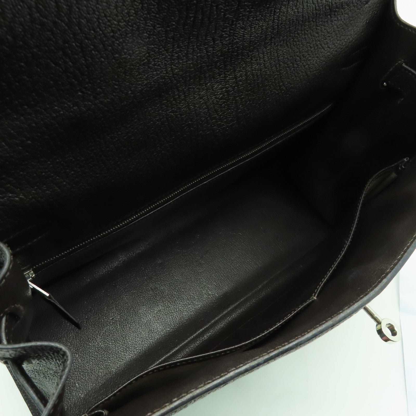 HERMES 【激減優惠】Chevre皮革Kelly 35銀扣手挽肩背兩用袋啡色