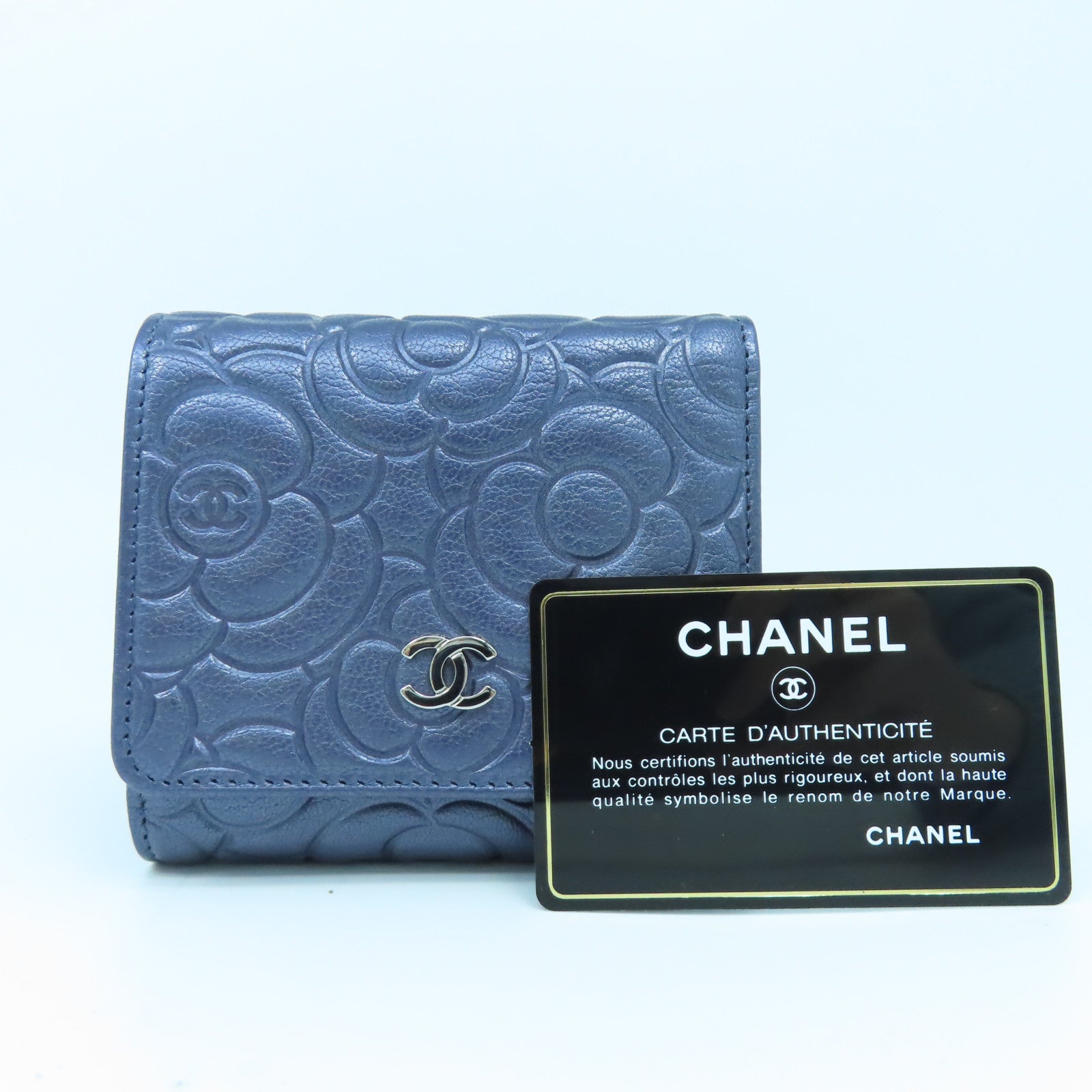 CHANEL 牛皮皮革Wallet銀扣錢包紫色