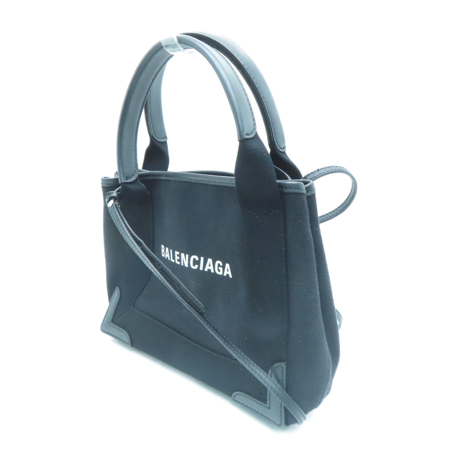 BALENCIAGA 帆布Navy Cabas XS銀扣手挽肩背兩用袋黑色
