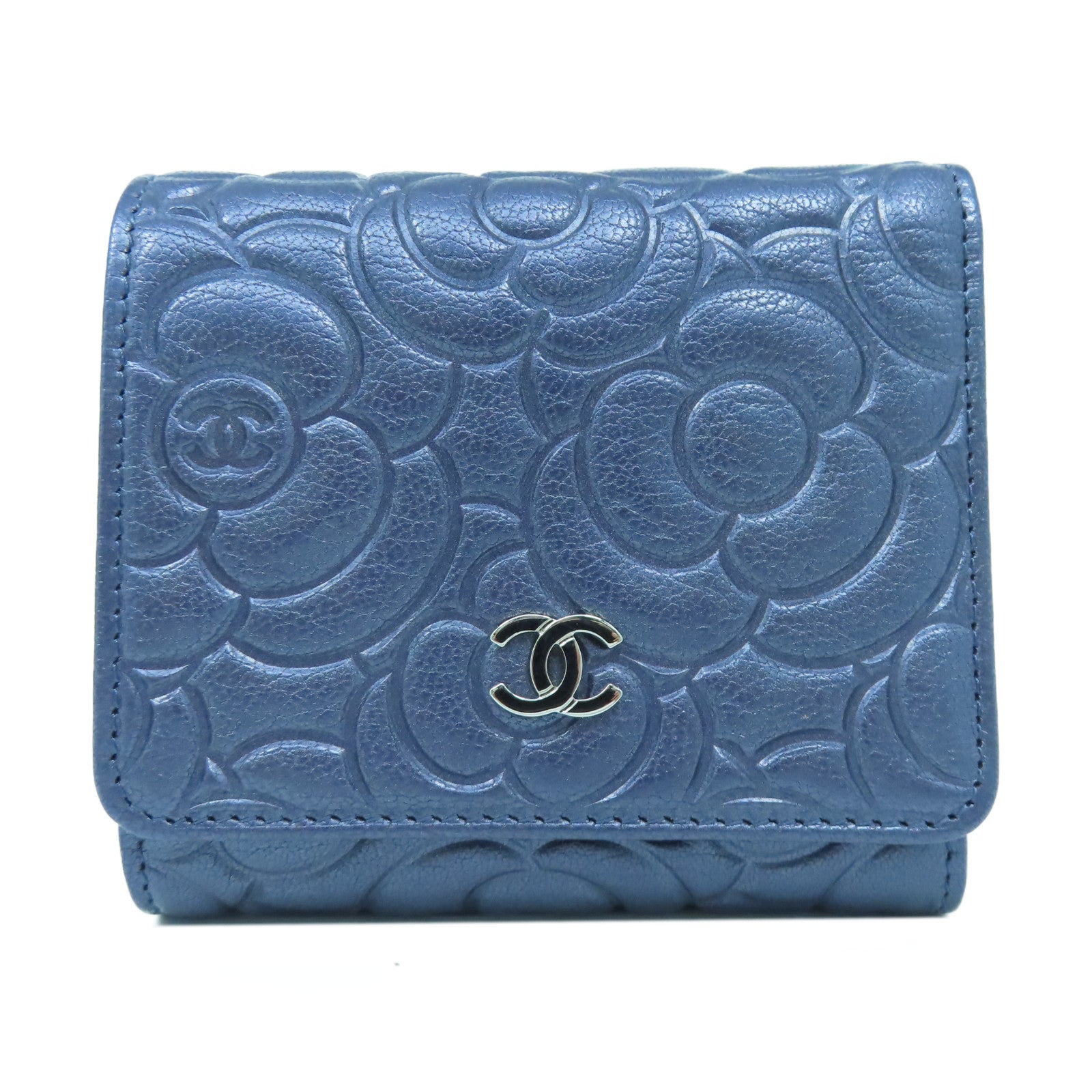 CHANEL 牛皮皮革Wallet銀扣錢包紫色