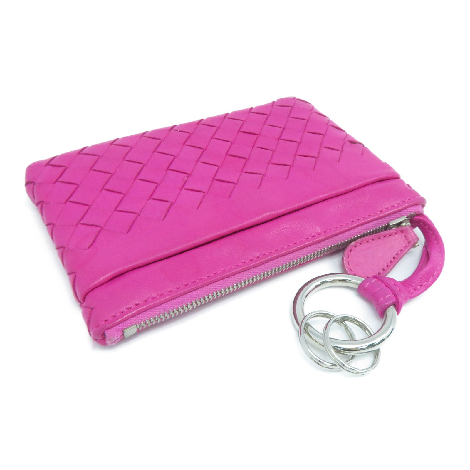 BOTTEGA VENETA 牛皮皮革Coin & Key Case銀扣零錢包粉紅色