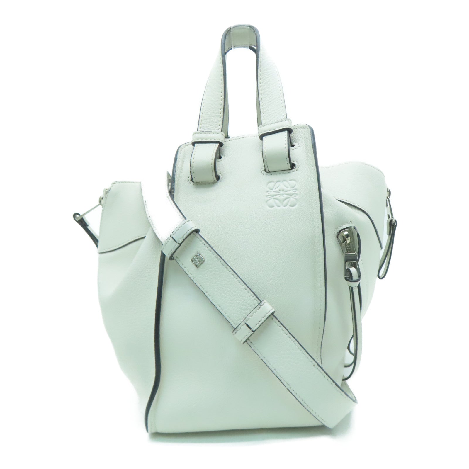 LOEWE 牛皮皮革Small Hammock Bag銀扣手挽肩背兩用袋米色