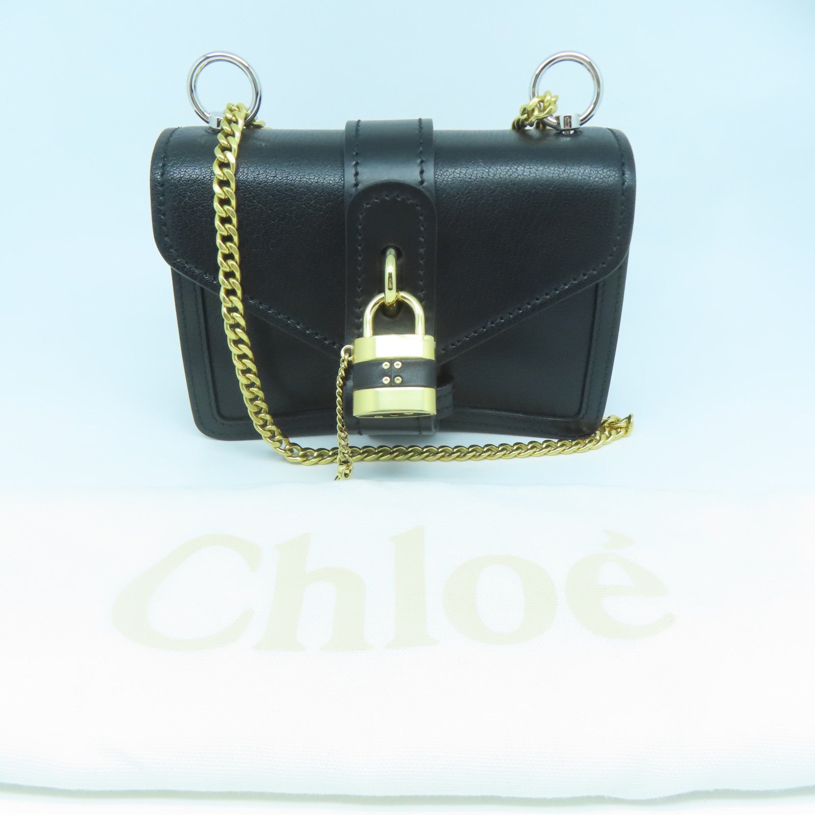 Chloe 牛皮皮革ABY Chain Shoulder Bag金扣鏈帶肩背袋黑色