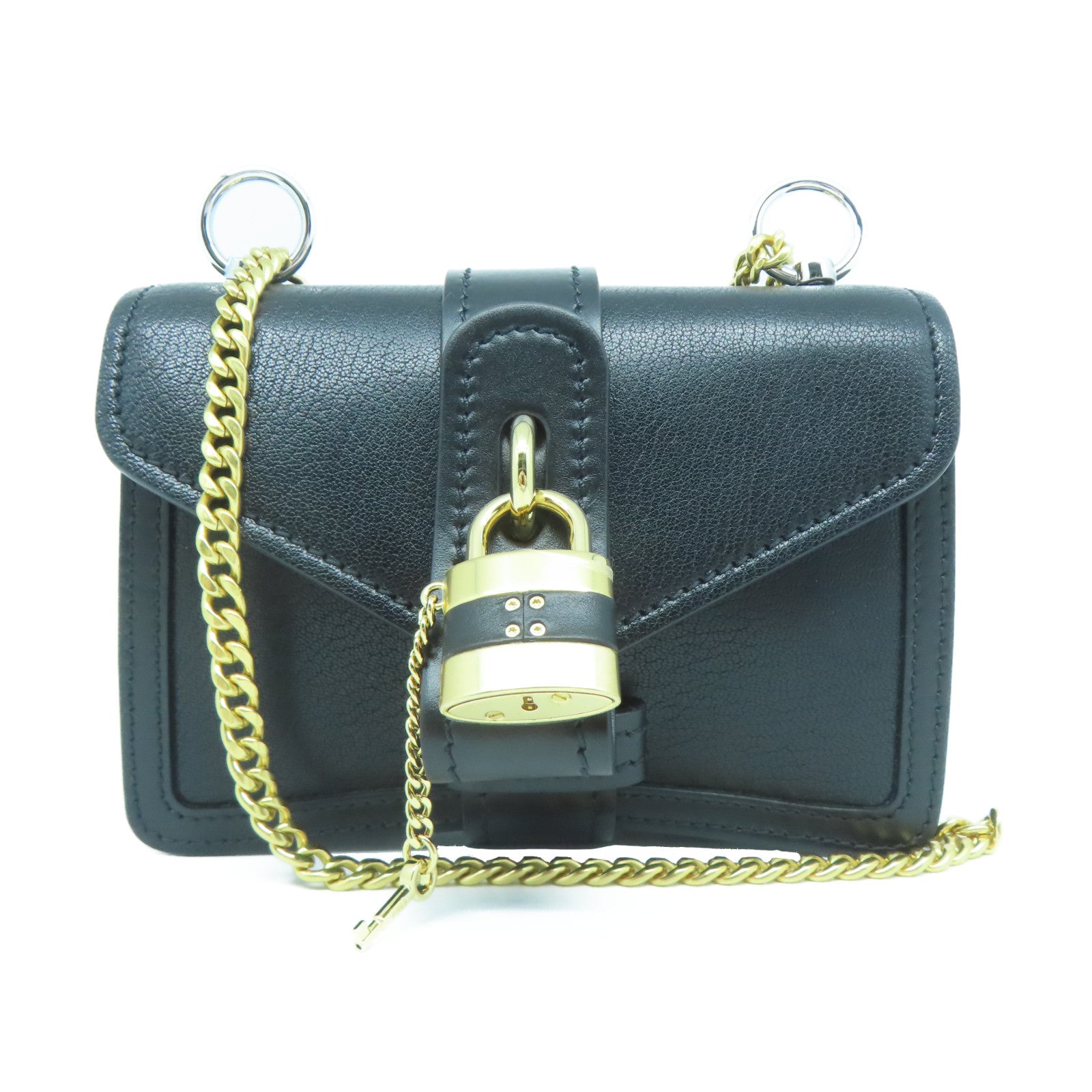 Chloe 牛皮皮革ABY Chain Shoulder Bag金扣鏈帶肩背袋黑色
