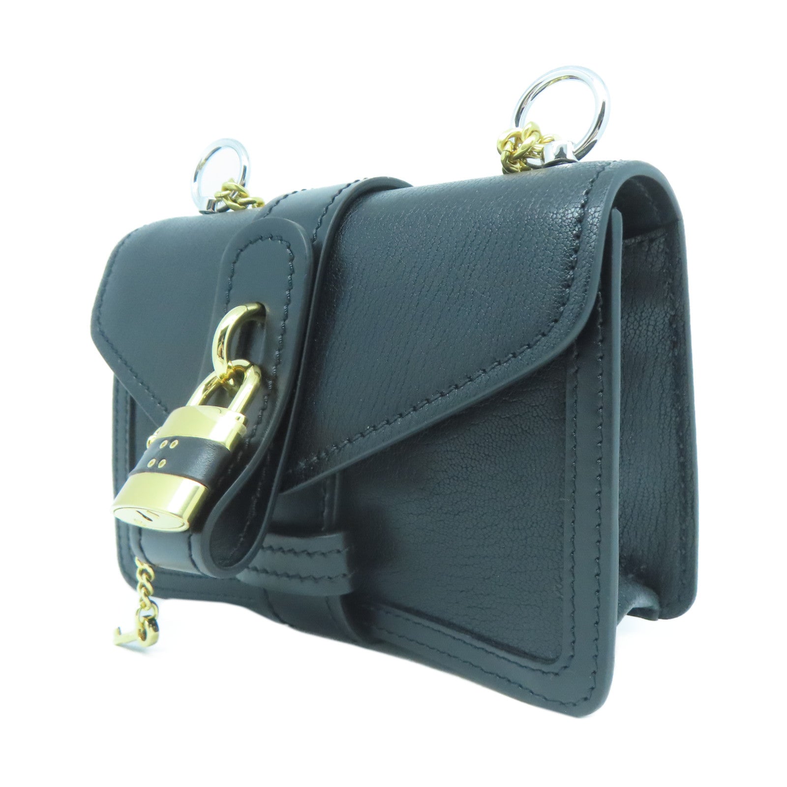 Chloe 牛皮皮革ABY Chain Shoulder Bag金扣鏈帶肩背袋黑色