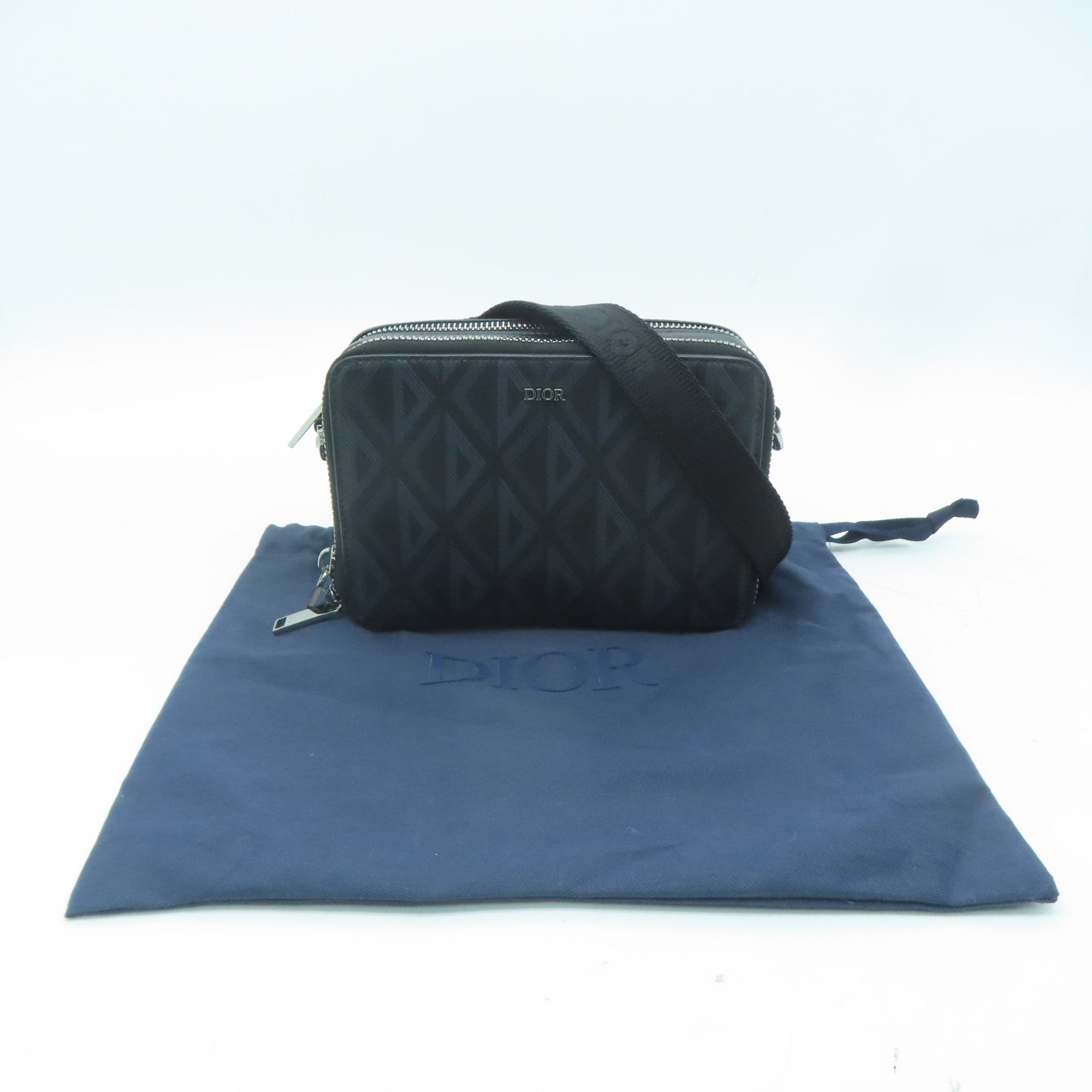 Dior 塗層帆布Pouch Shoulder銀扣肩背袋黑色