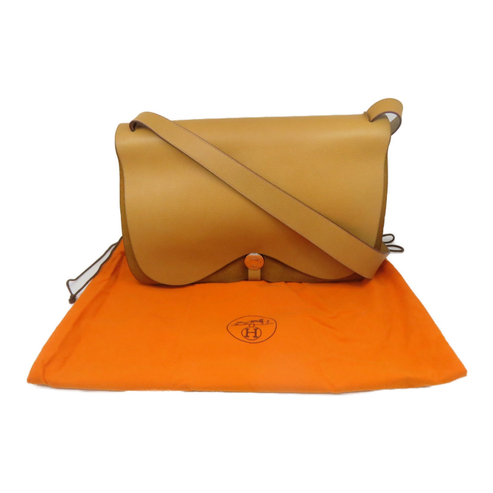 HERMES [Sharp Discount] Canvas/Cowhide Leather Colorado GM Silver Buckle Shoulder Bag Beige