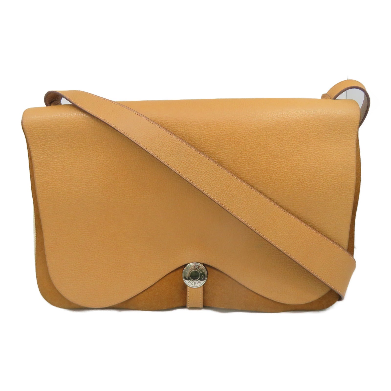 HERMES [Sharp Discount] Canvas/Cowhide Leather Colorado GM Silver Buckle Shoulder Bag Beige