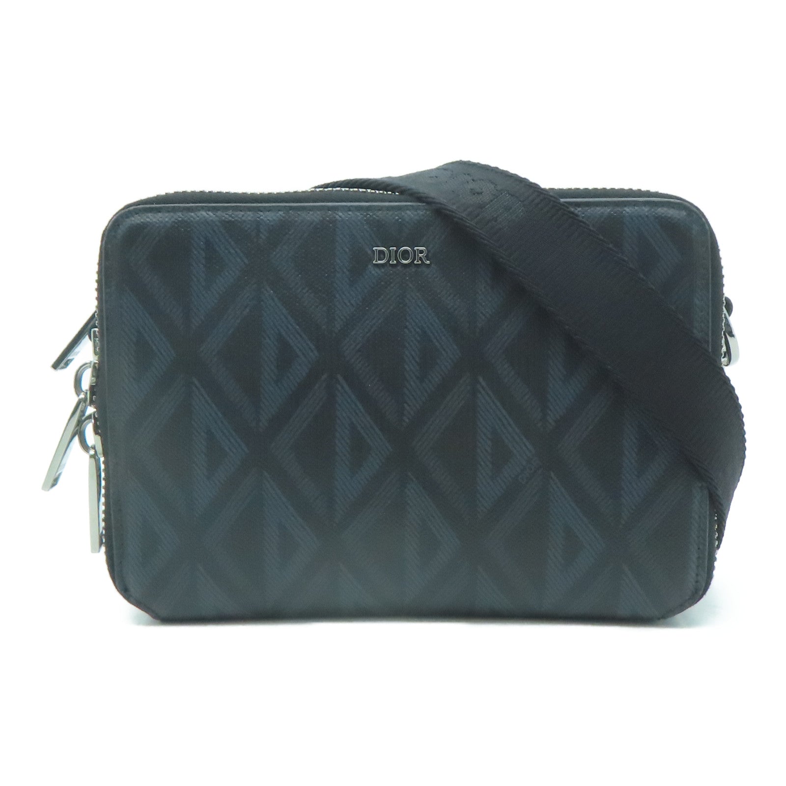Dior 塗層帆布Pouch Shoulder銀扣肩背袋黑色