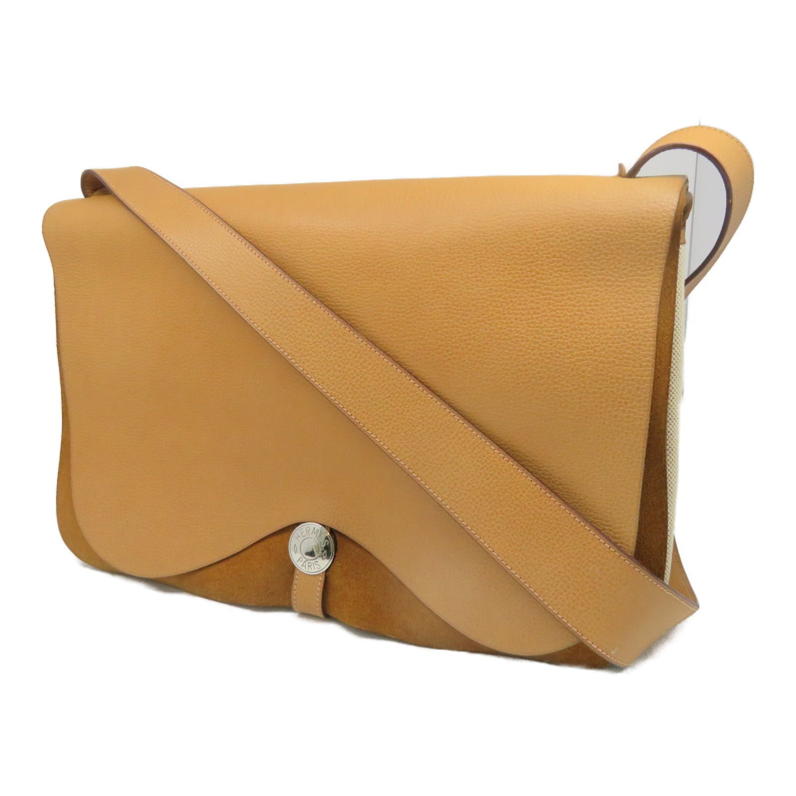 HERMES [Sharp Discount] Canvas/Cowhide Leather Colorado GM Silver Buckle Shoulder Bag Beige