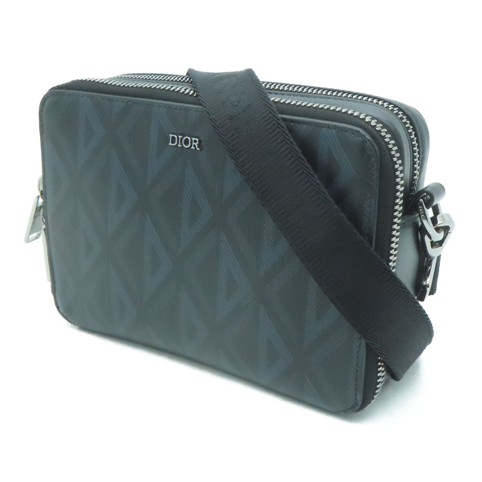 Dior 塗層帆布Pouch Shoulder銀扣肩背袋黑色