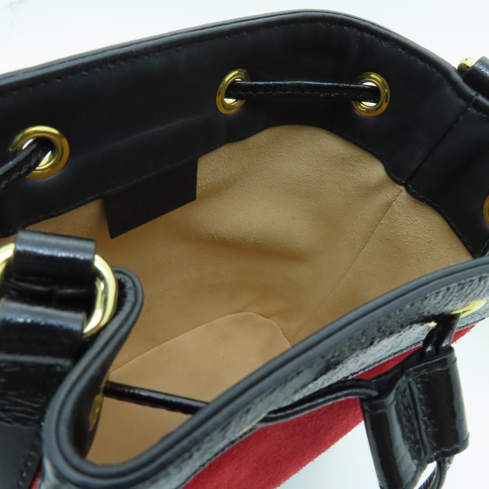 GUCCI suede leather / cowhide leather Ophidia Crossbody gold buckle shoulder bag red / black