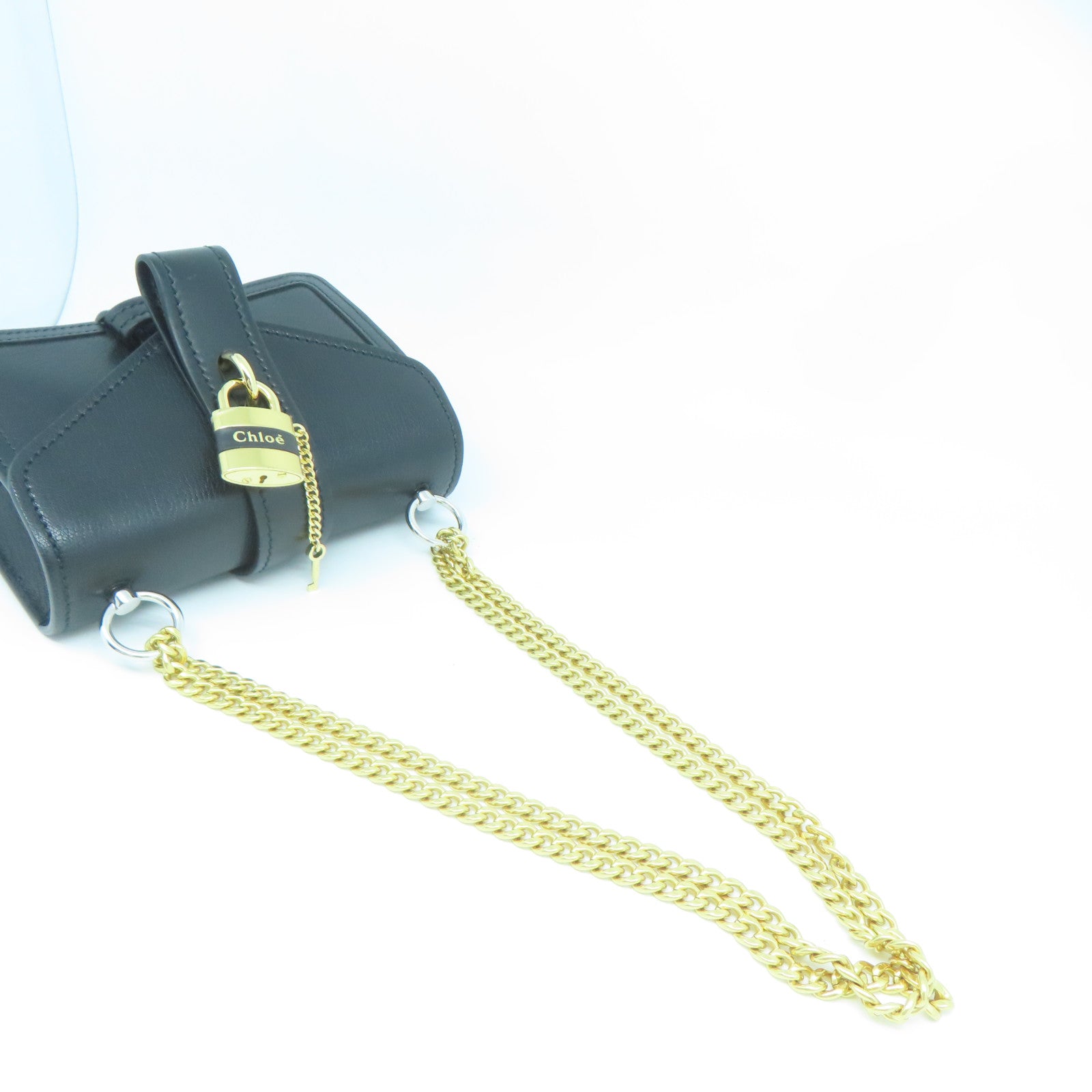 Chloe 牛皮皮革ABY Chain Shoulder Bag金扣鏈帶肩背袋黑色