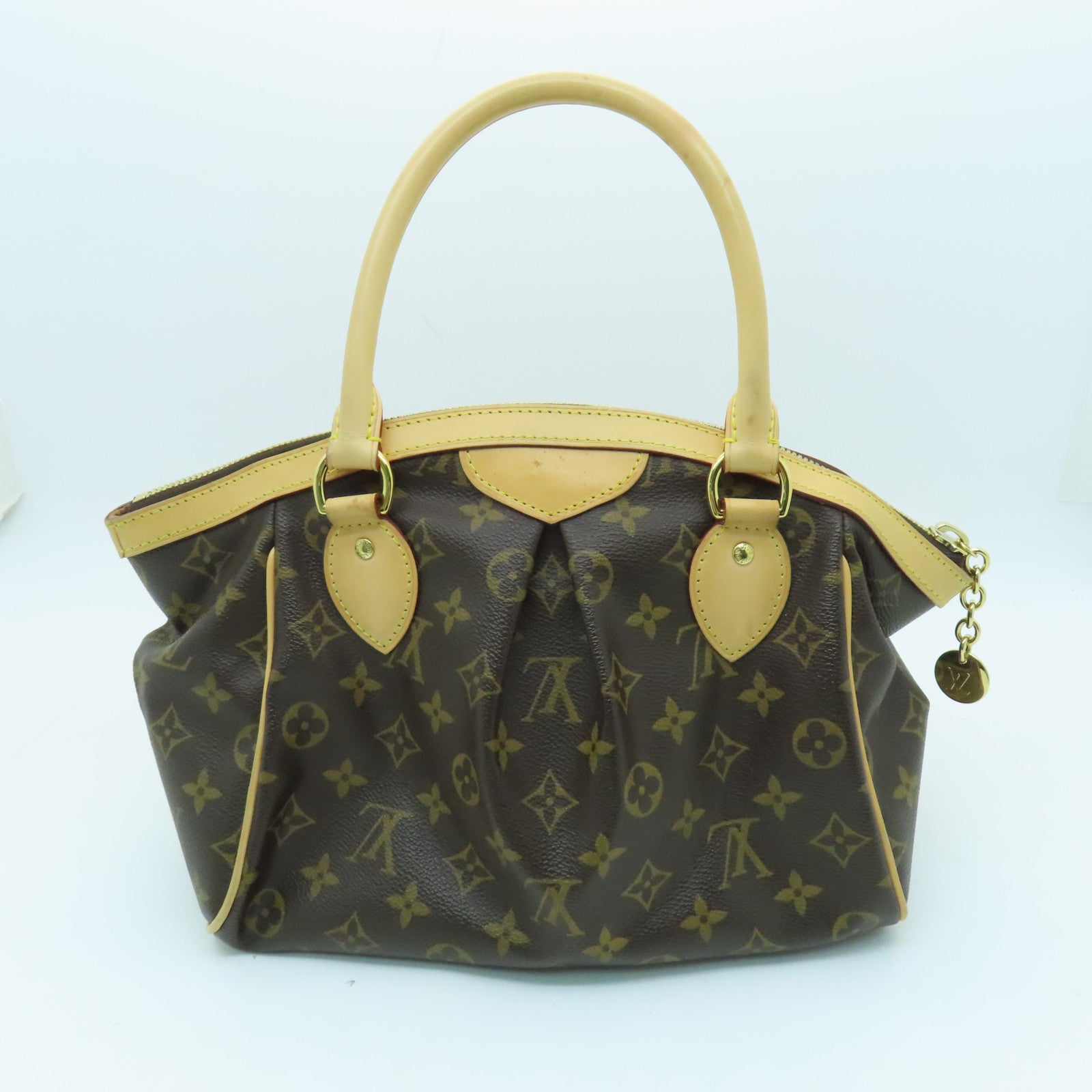LOUIS VUITTON Monogram Tivoli PM Gold Buckle Handle Bag Brown