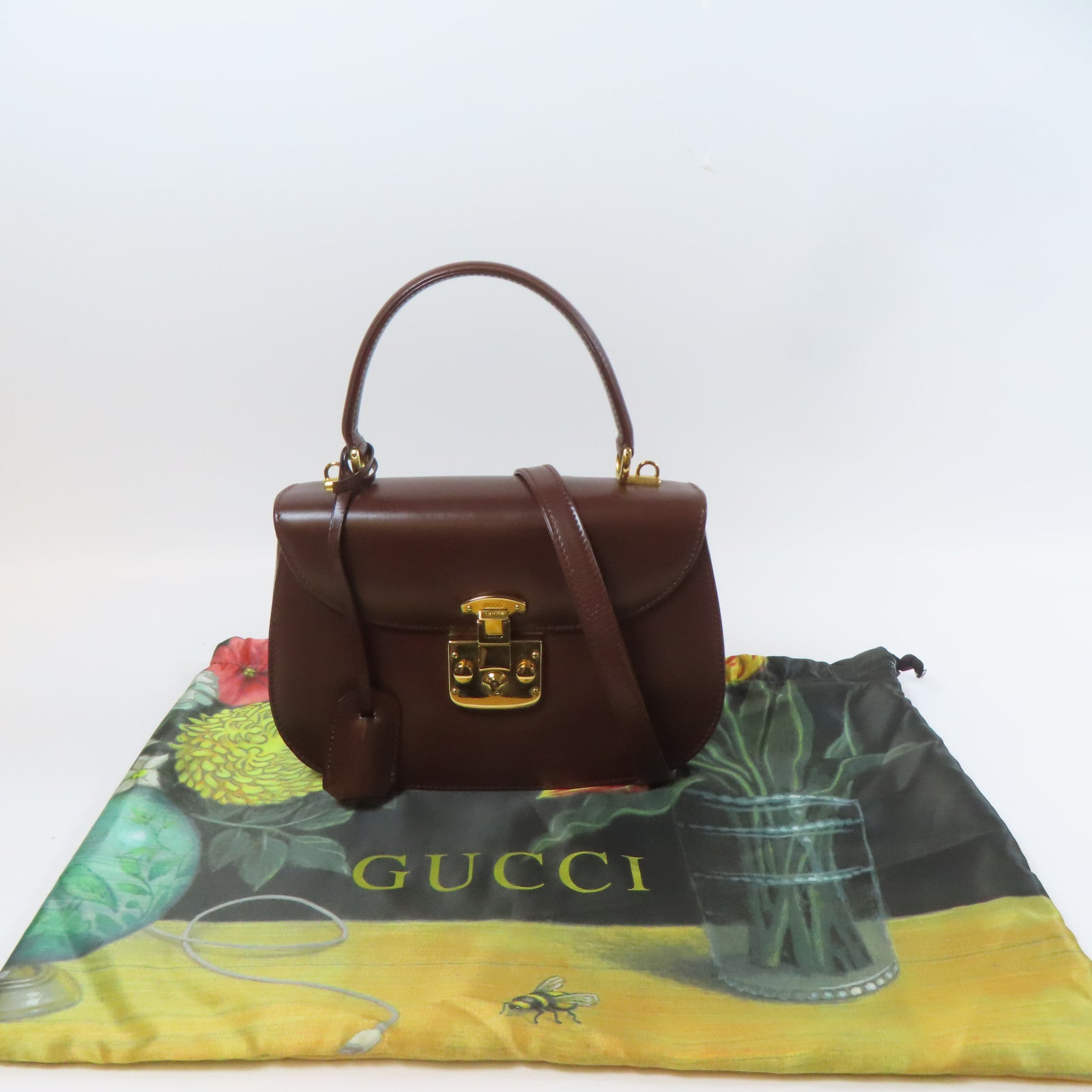 GUCCI 牛皮皮革2 Way Shoulder金扣手挽肩背兩用袋啡色