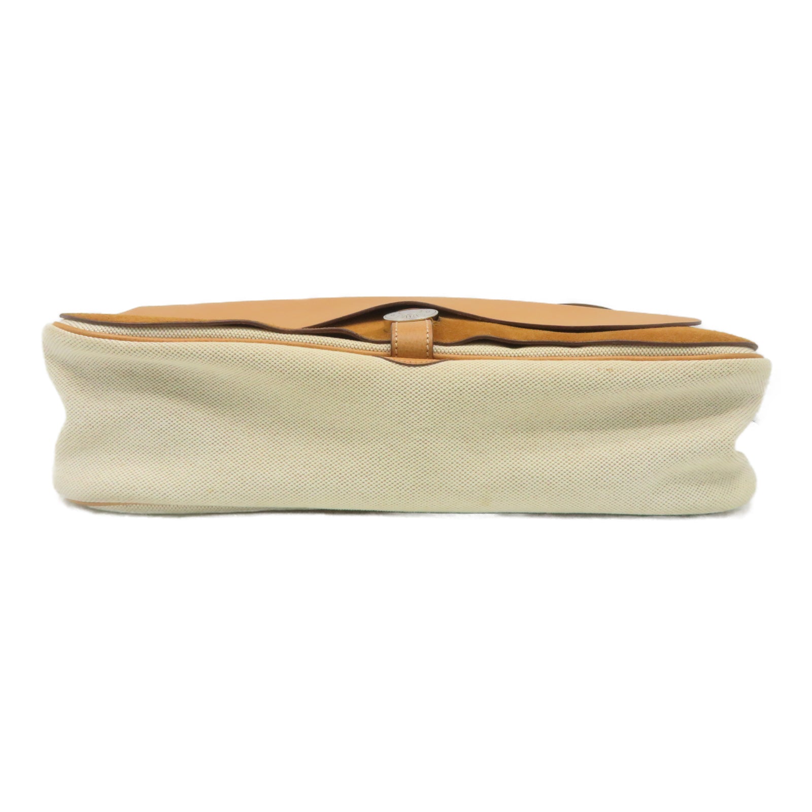 HERMES [Sharp Discount] Canvas/Cowhide Leather Colorado GM Silver Buckle Shoulder Bag Beige