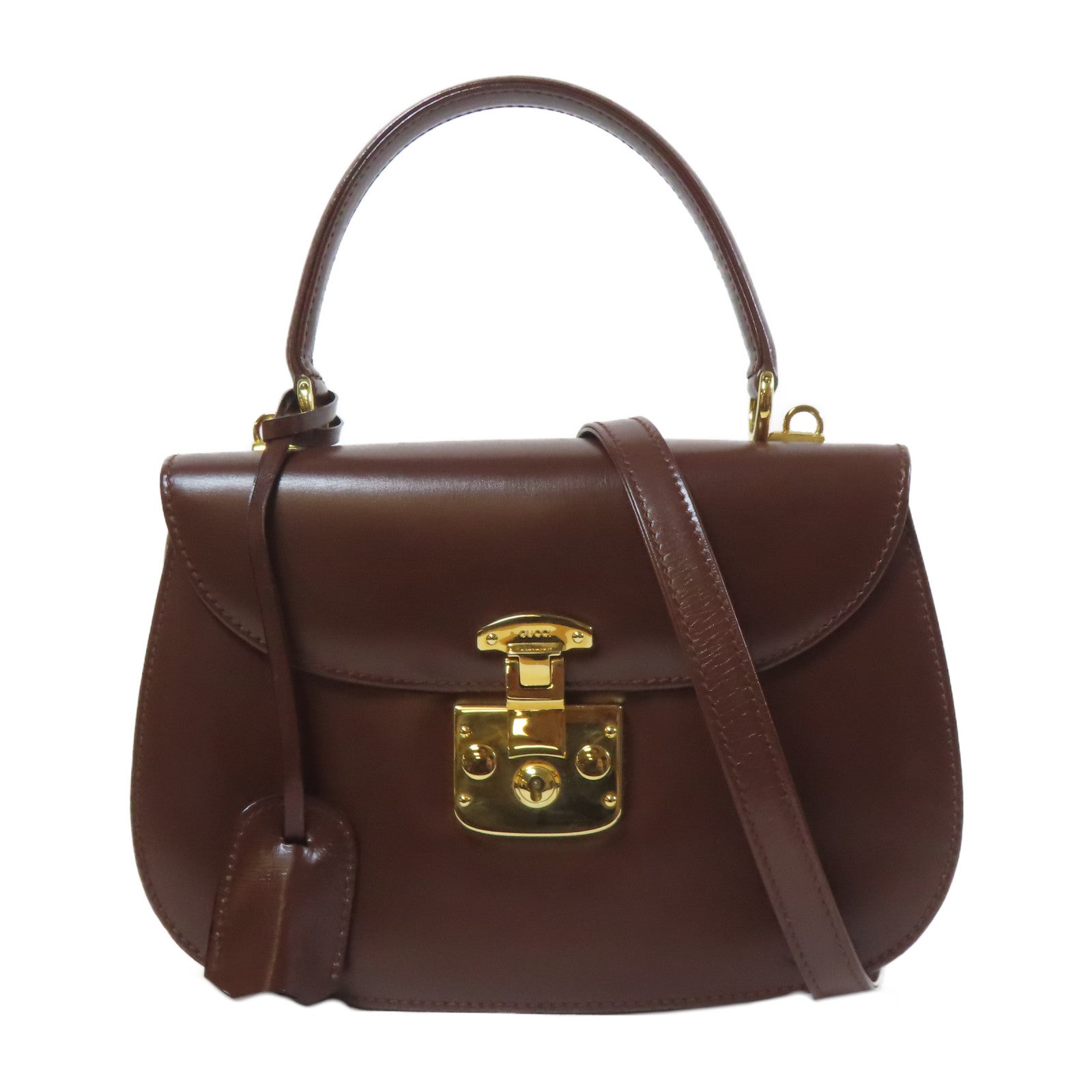 GUCCI 牛皮皮革2 Way Shoulder金扣手挽肩背兩用袋啡色