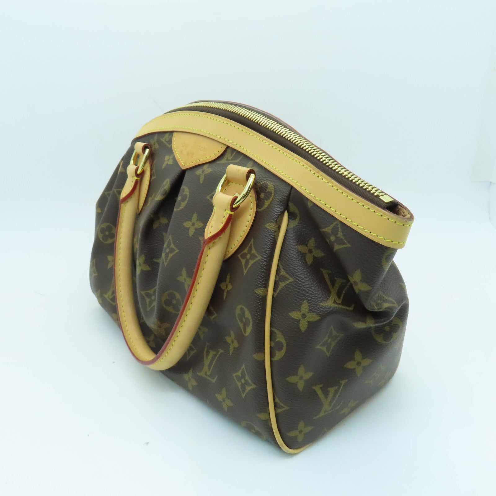 LOUIS VUITTON Monogram Tivoli PM Gold Buckle Handle Bag Brown