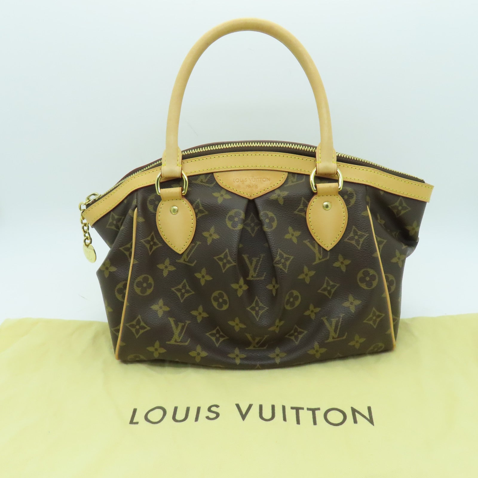 LOUIS VUITTON Monogram Tivoli PM Gold Buckle Handle Bag Brown
