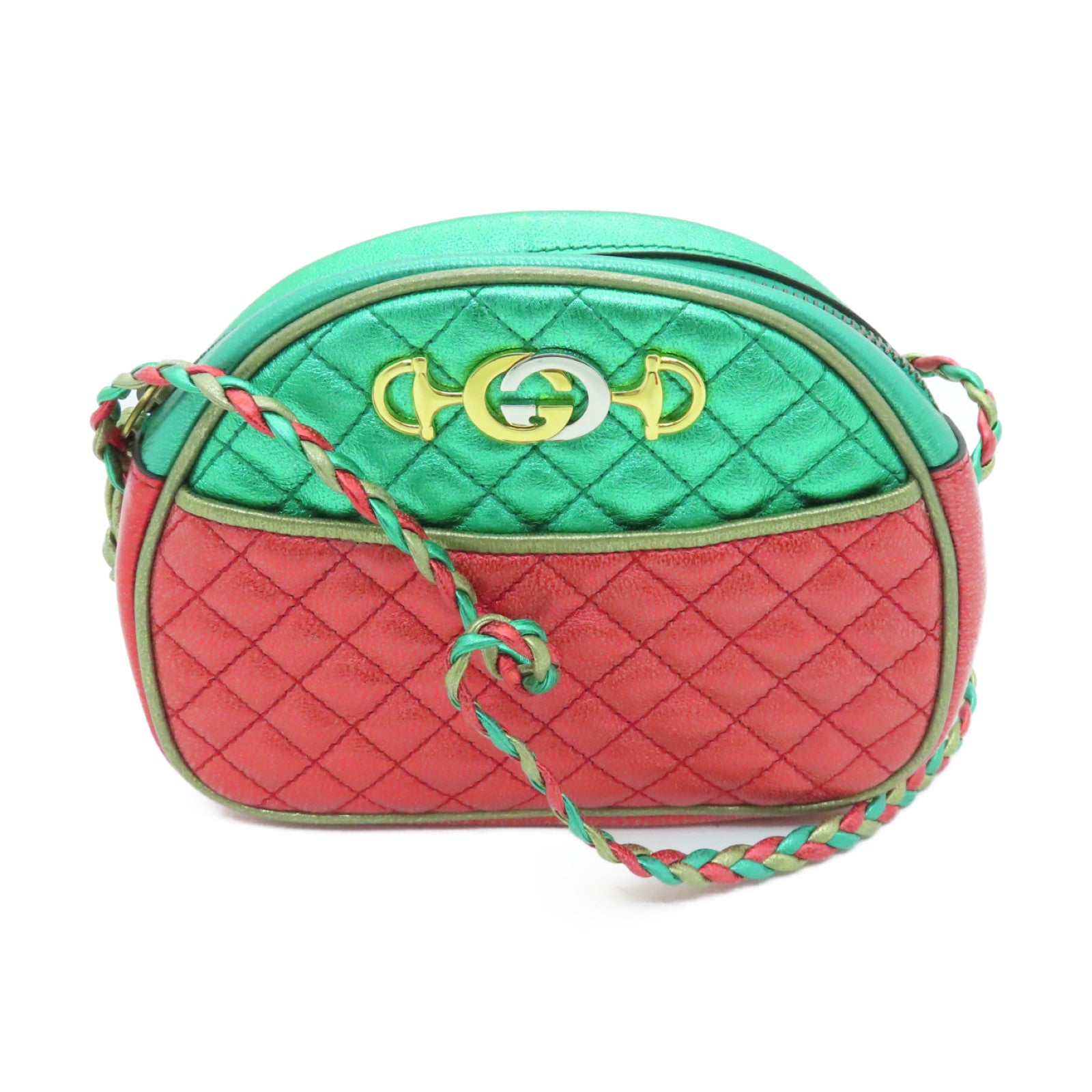 GUCCI Leather Zumi Horsebit Shoulder Bag Red/Green