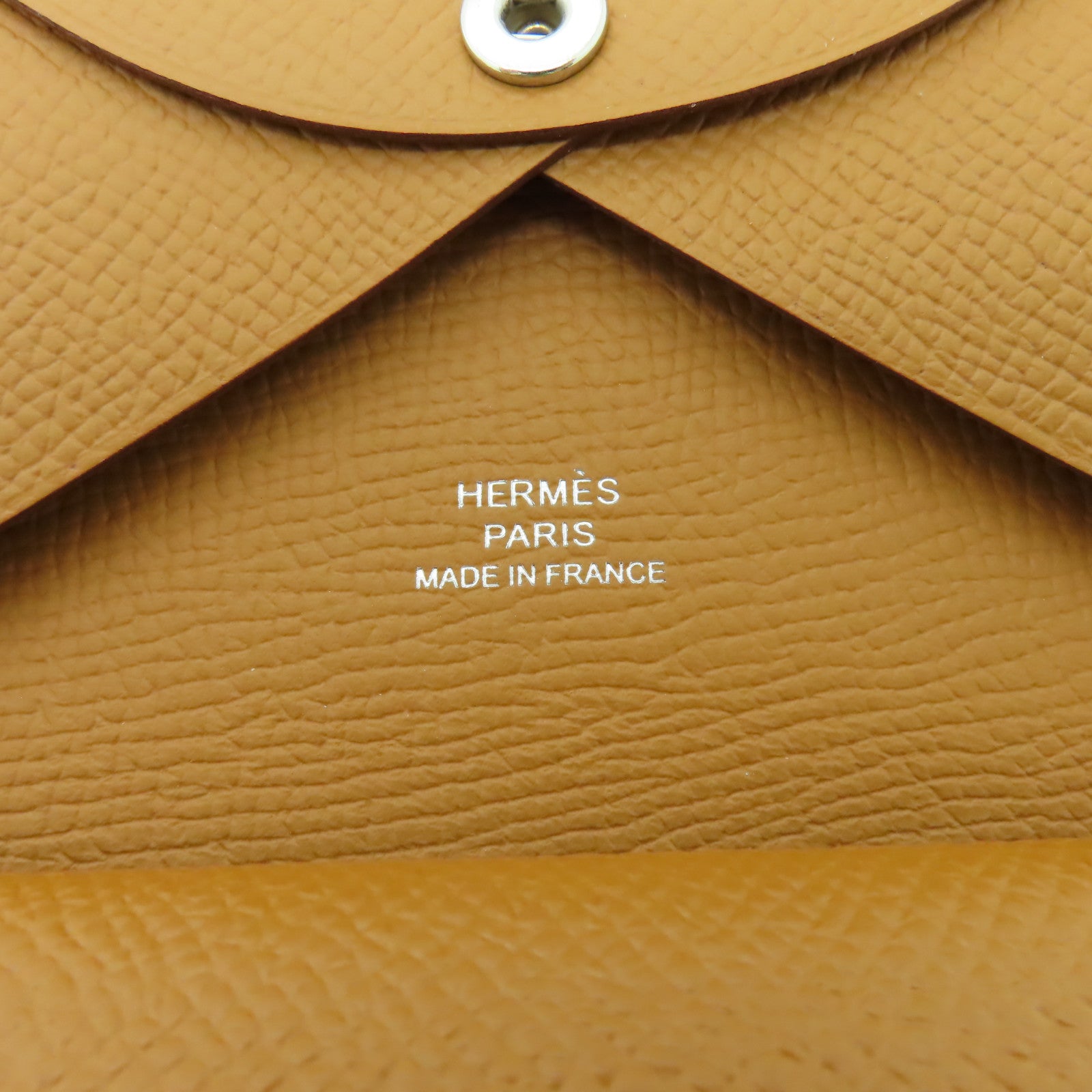 HERMES Epsom皮革Calvi Duo銀扣卡片套經典駝色