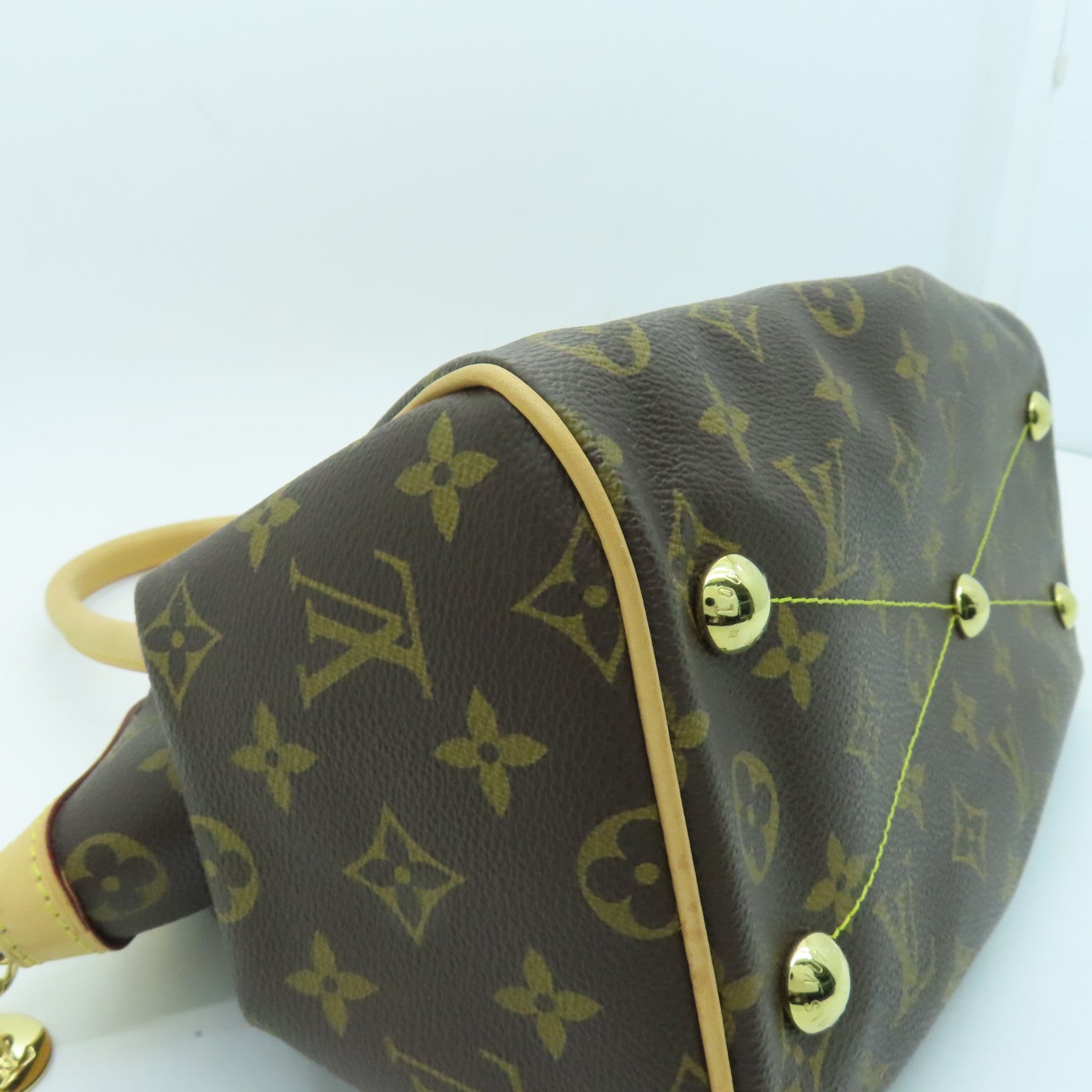 LOUIS VUITTON Monogram Tivoli PM Gold Buckle Handle Bag Brown