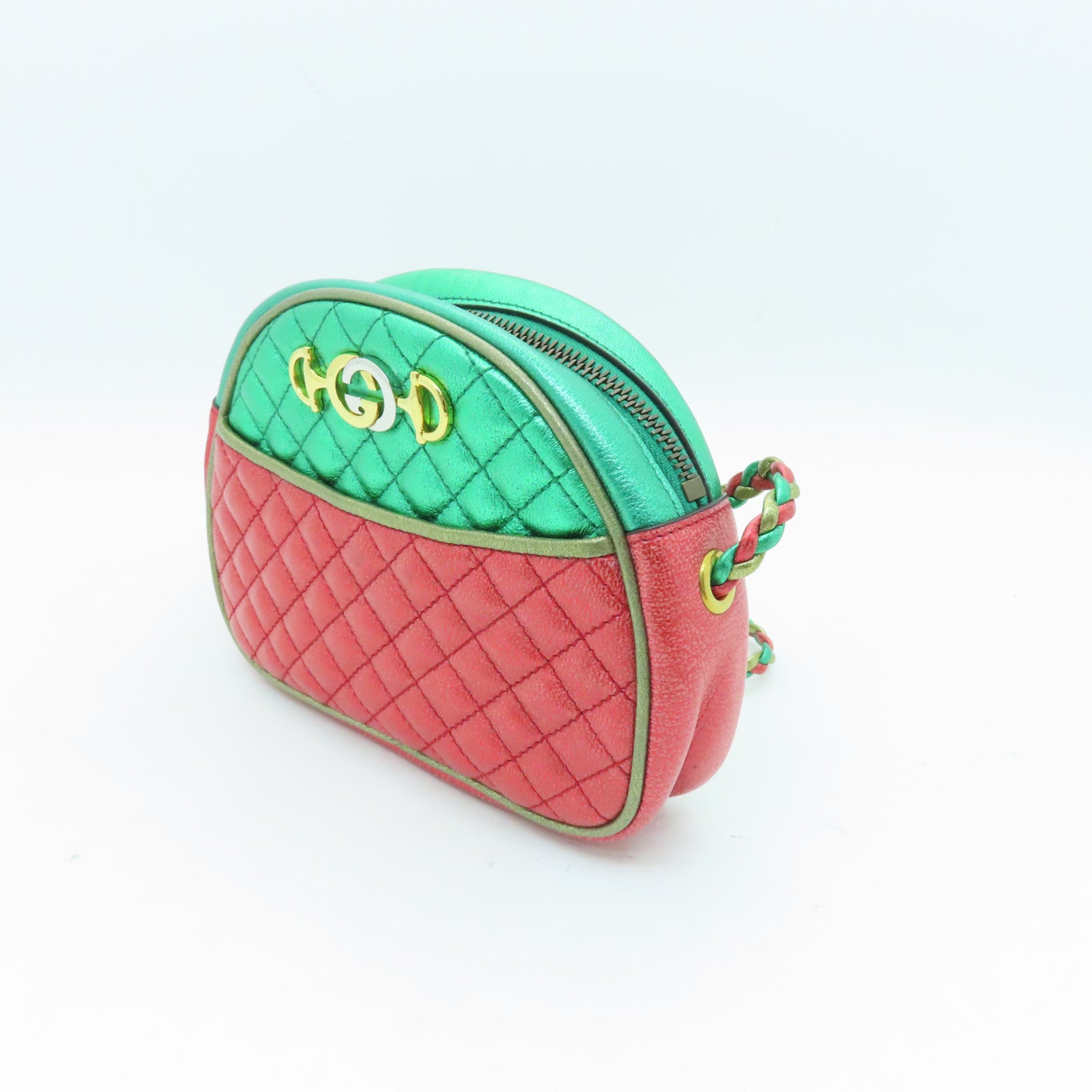 GUCCI Leather Zumi Horsebit Shoulder Bag Red/Green