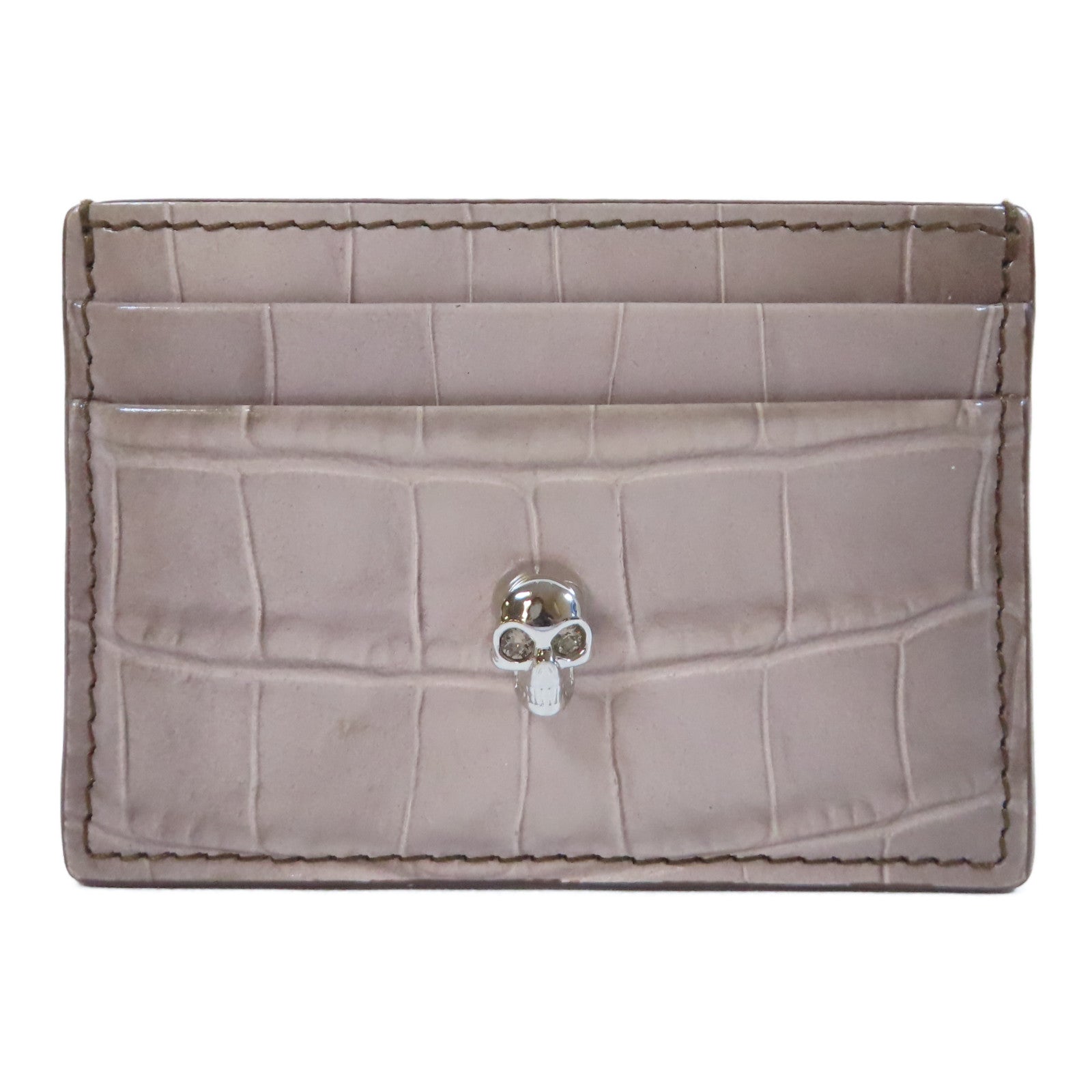 Alexander McQueen 牛皮皮革Card Case銀扣卡片套米色