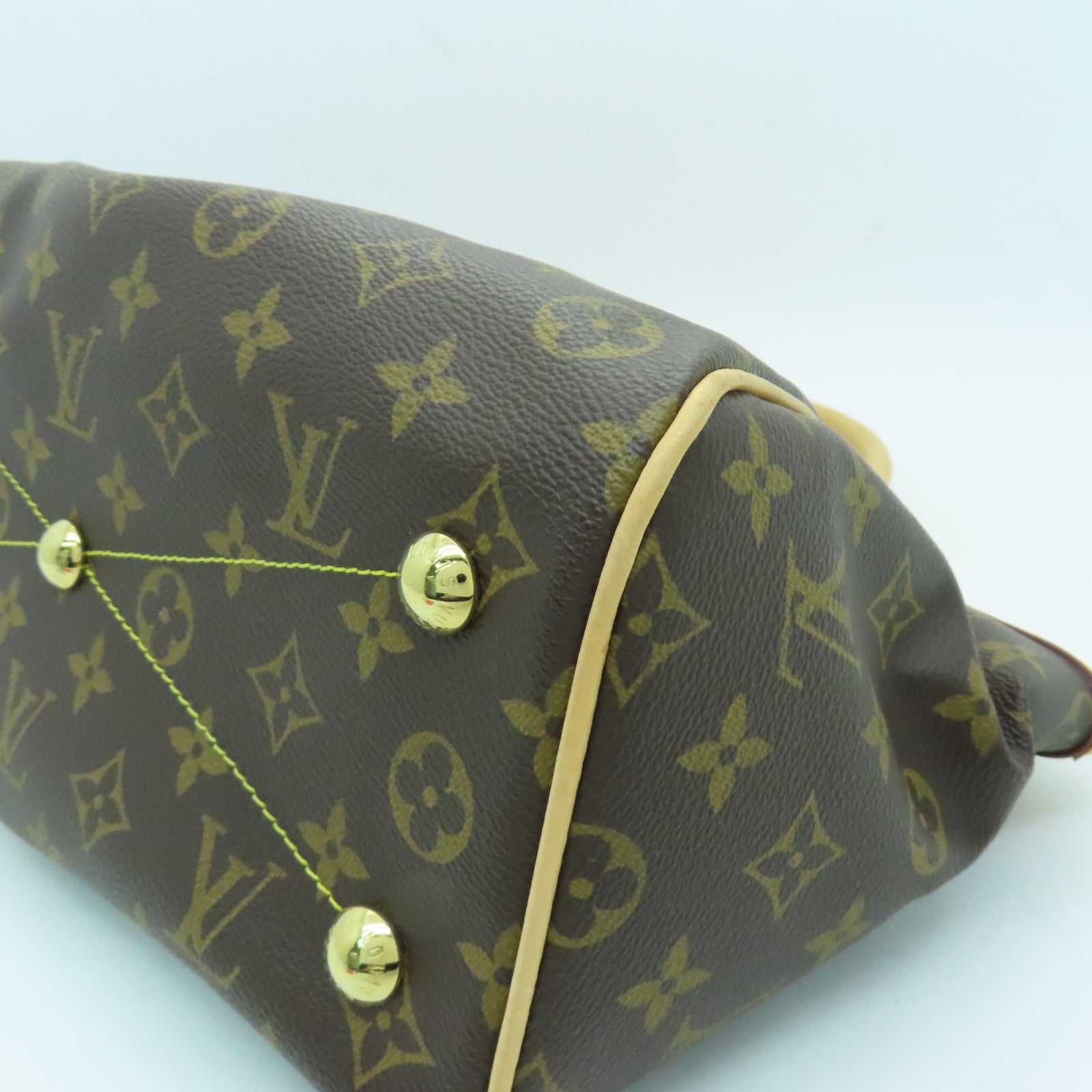 LOUIS VUITTON Monogram Tivoli PM Gold Buckle Handle Bag Brown