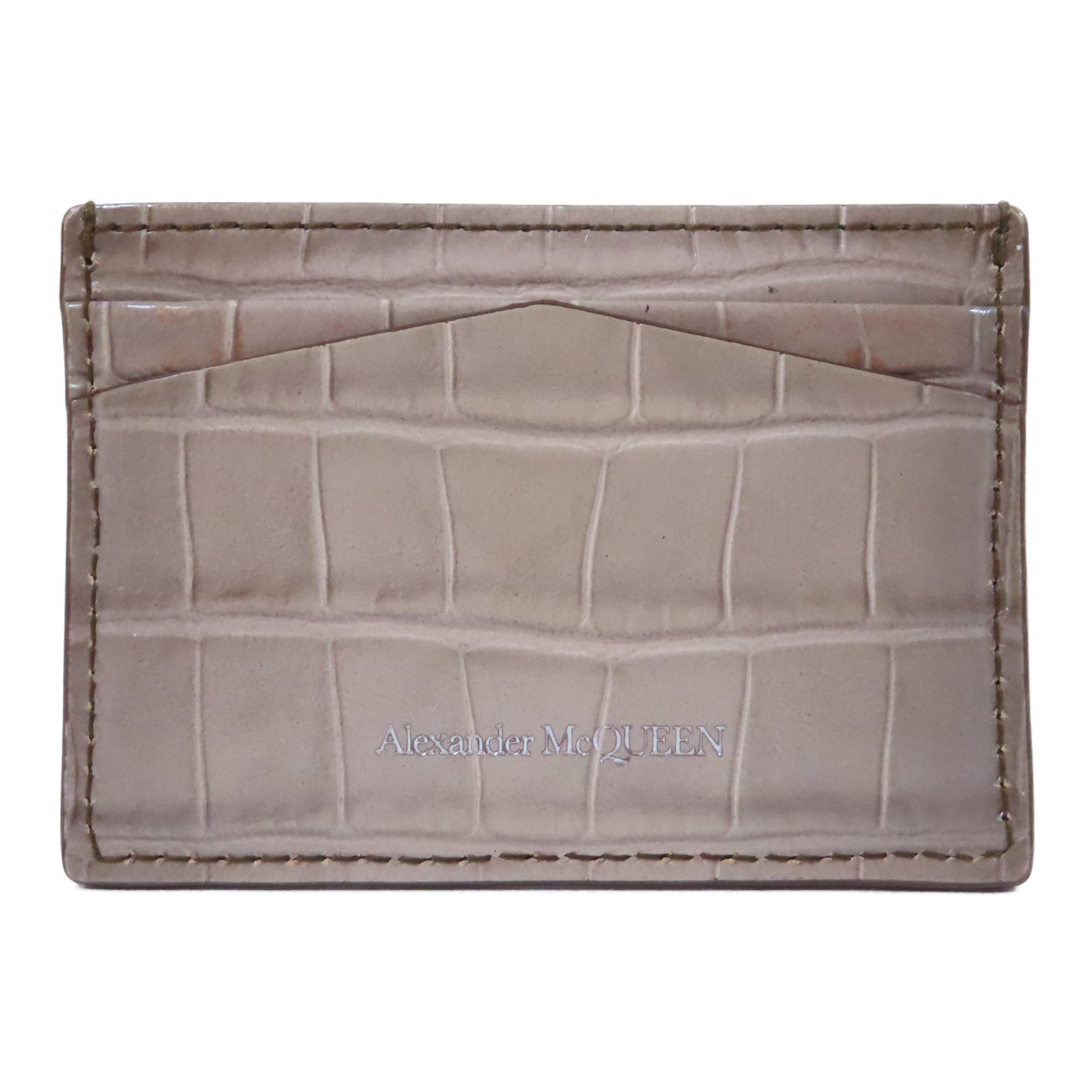 Alexander McQueen 牛皮皮革Card Case銀扣卡片套米色