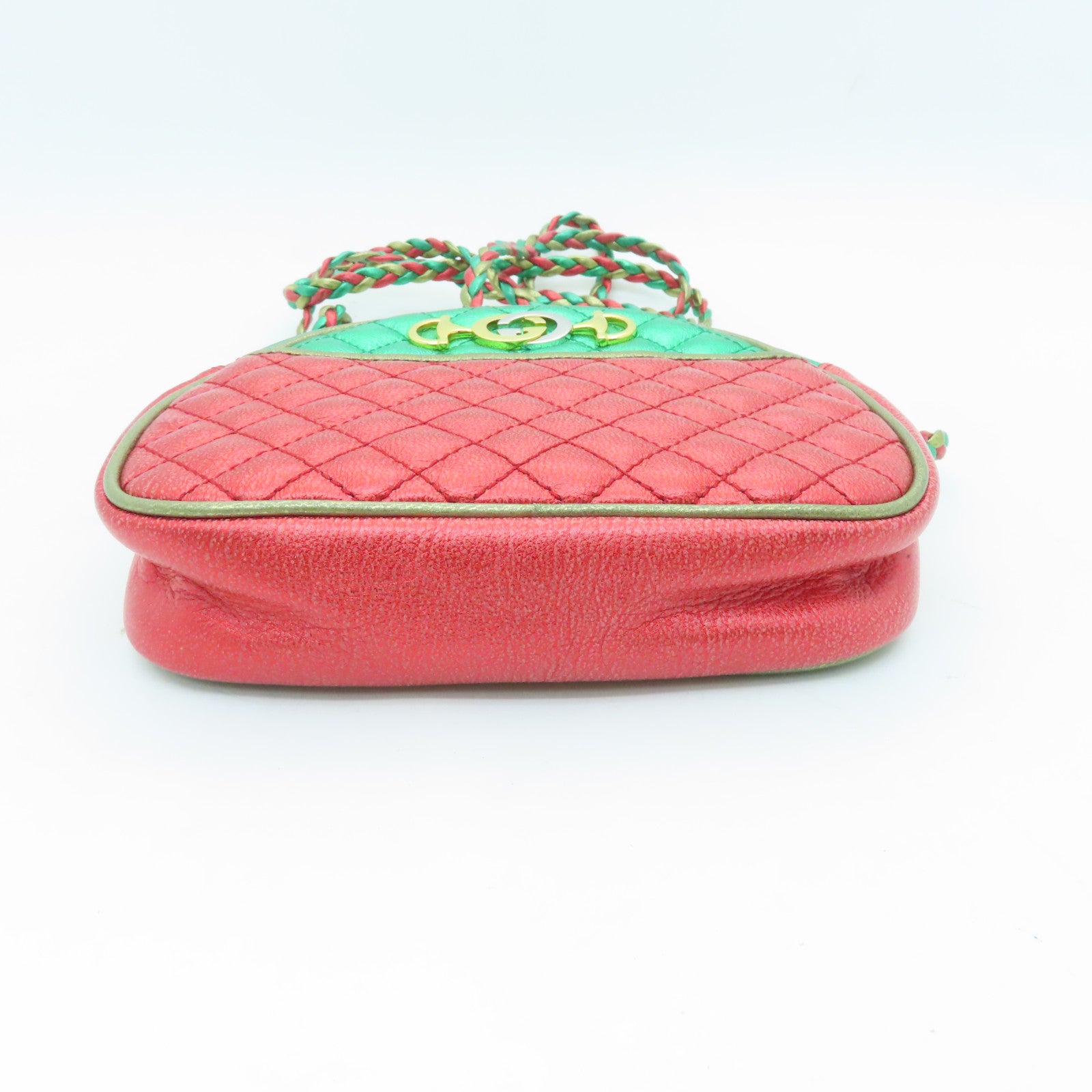 GUCCI Leather Zumi Horsebit Shoulder Bag Red/Green
