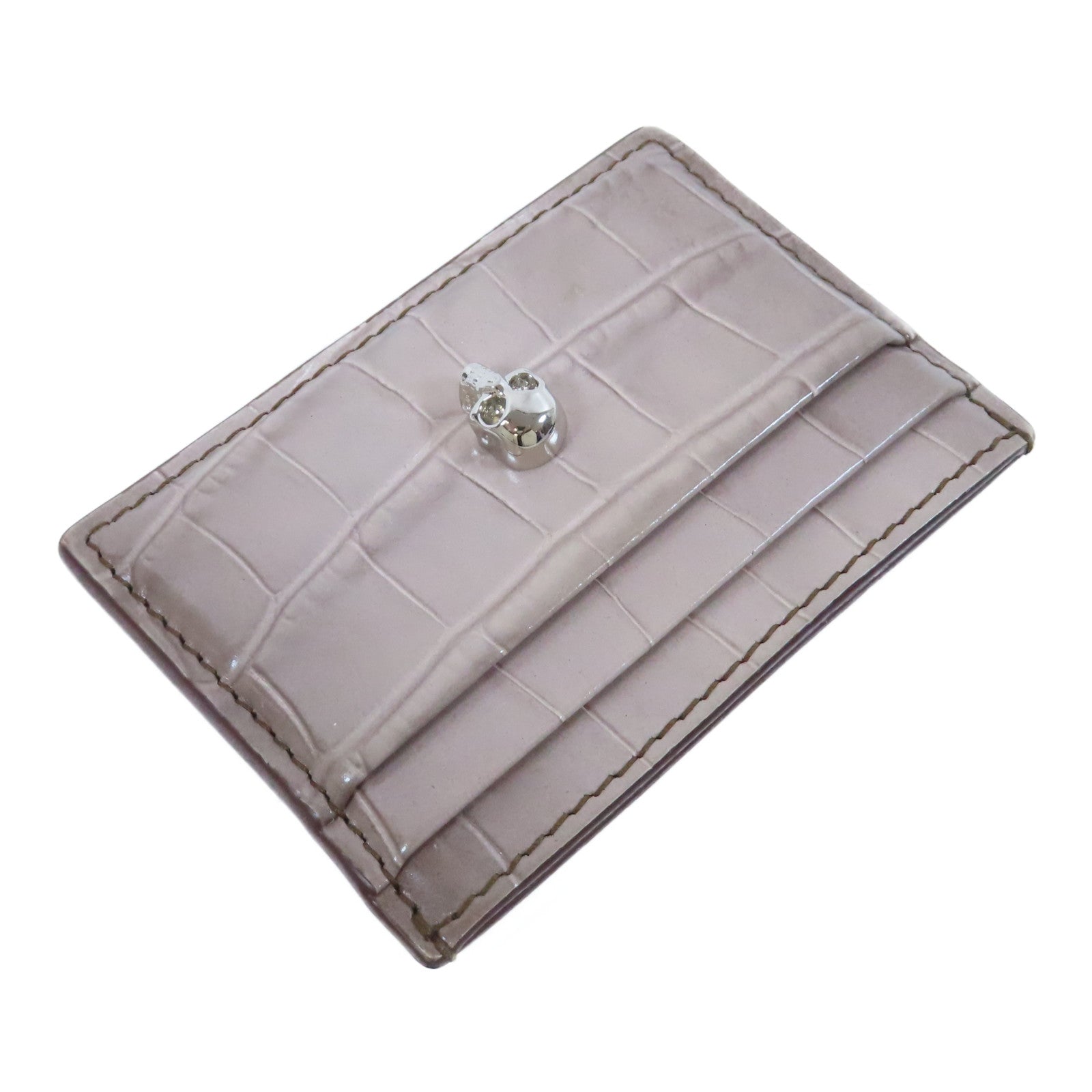 Alexander McQueen 牛皮皮革Card Case銀扣卡片套米色