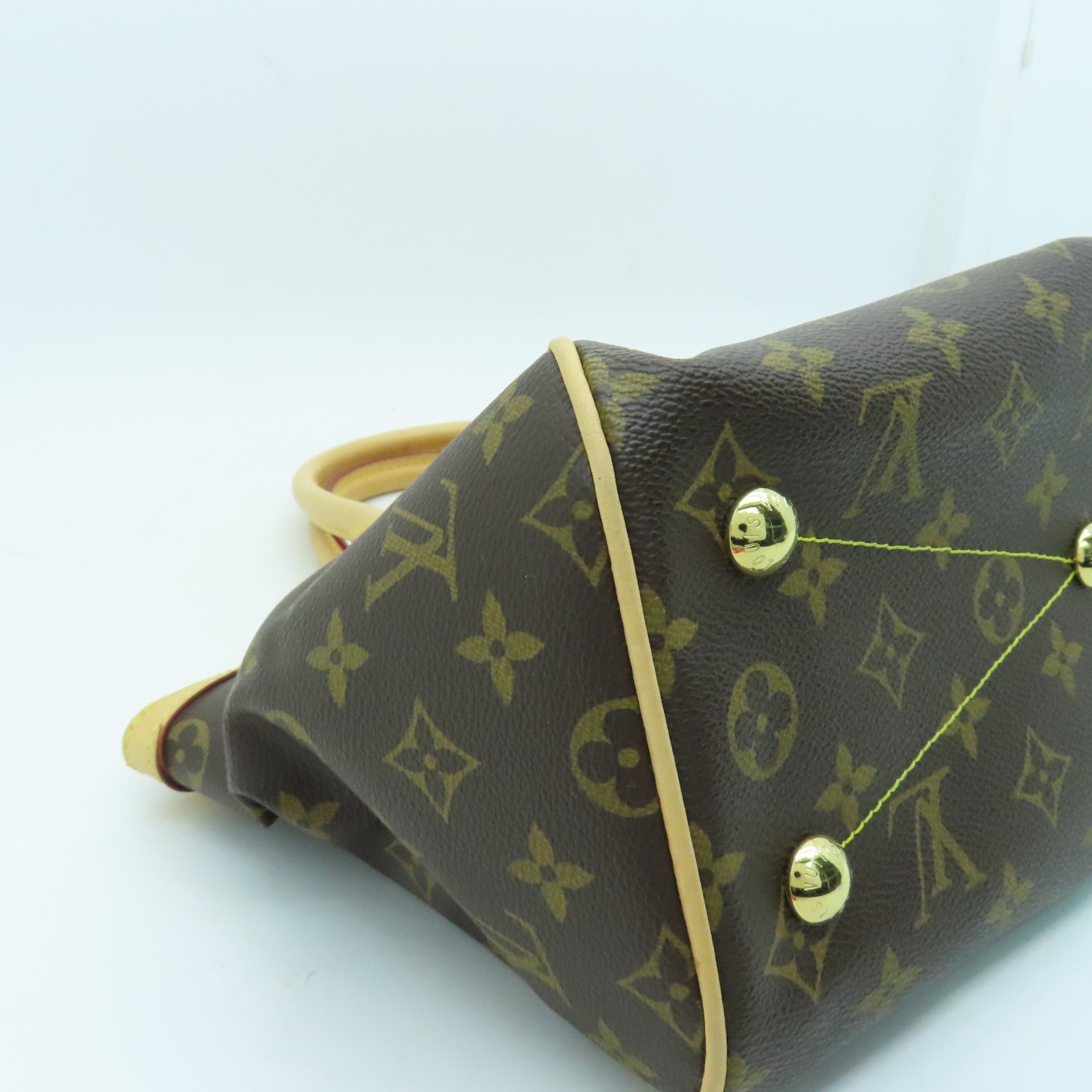LOUIS VUITTON Monogram Tivoli PM Gold Buckle Handle Bag Brown