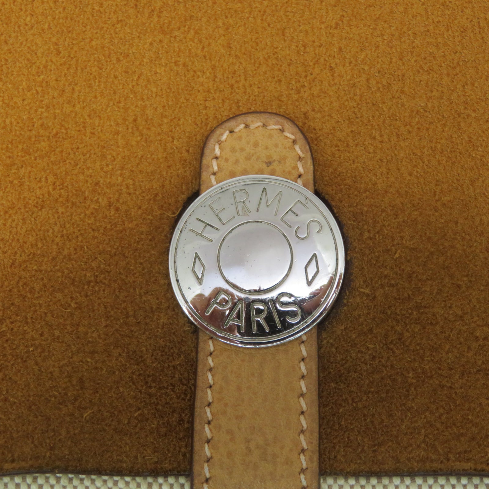 HERMES [Sharp Discount] Canvas/Cowhide Leather Colorado GM Silver Buckle Shoulder Bag Beige