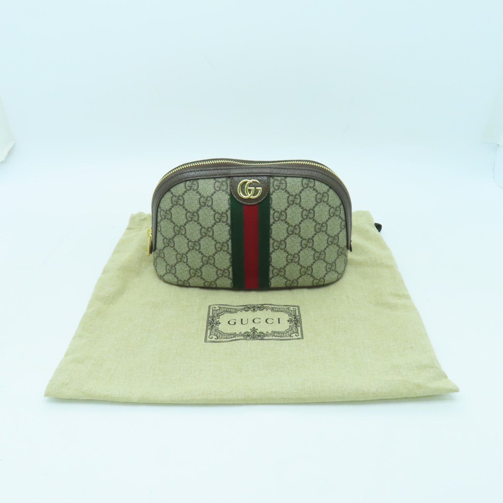 GUCCI 塗層帆布Ophidia GG金扣手拿包啡色