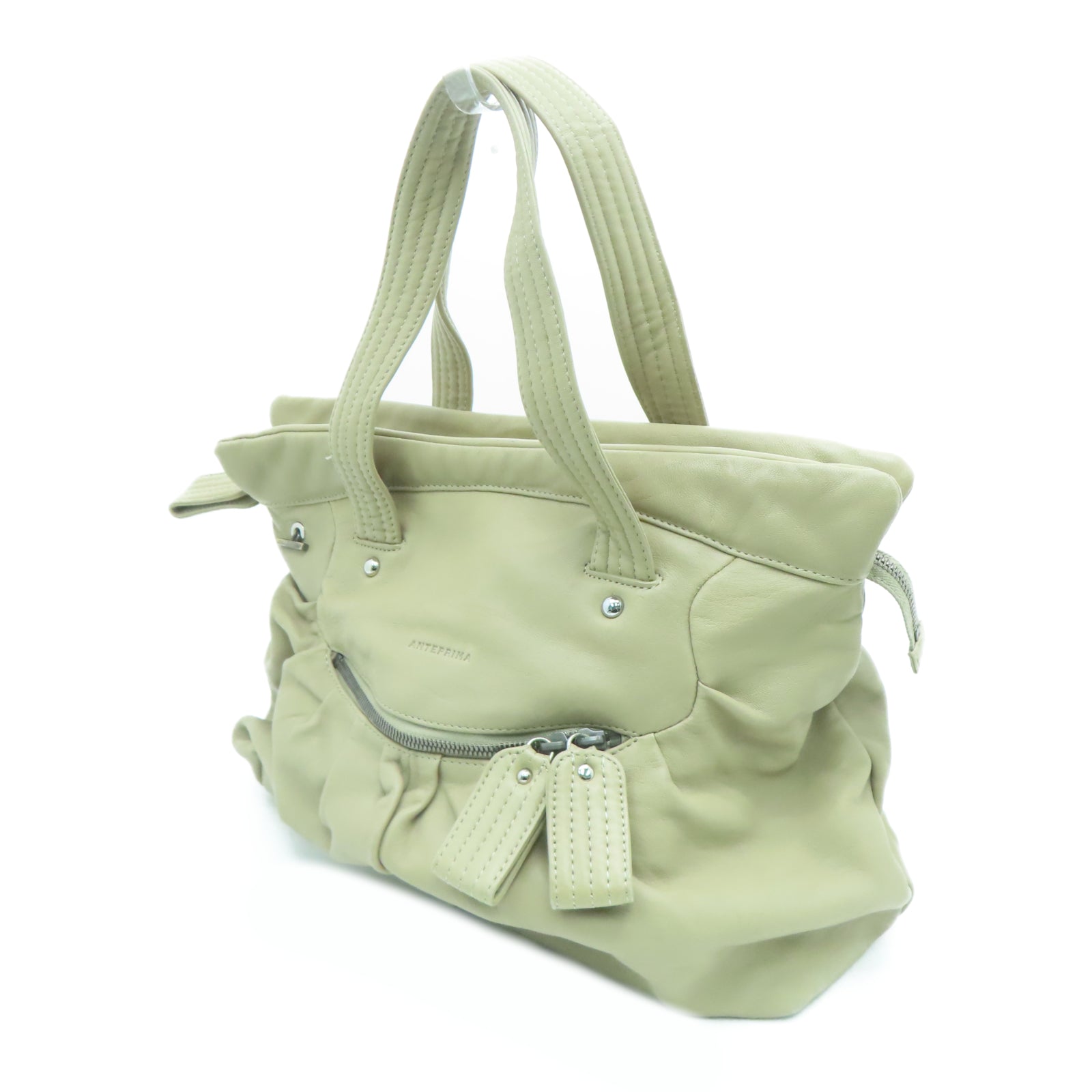 ANTEPRIMA 羊皮皮革Shoulder Bag银扣肩背袋米色