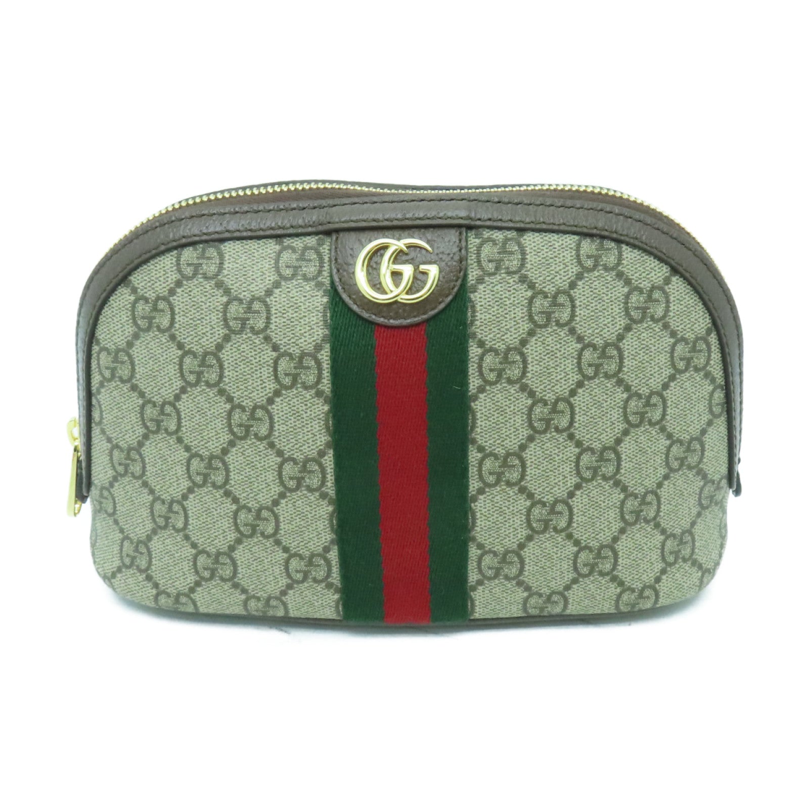 GUCCI 塗層帆布Ophidia GG金扣手拿包啡色