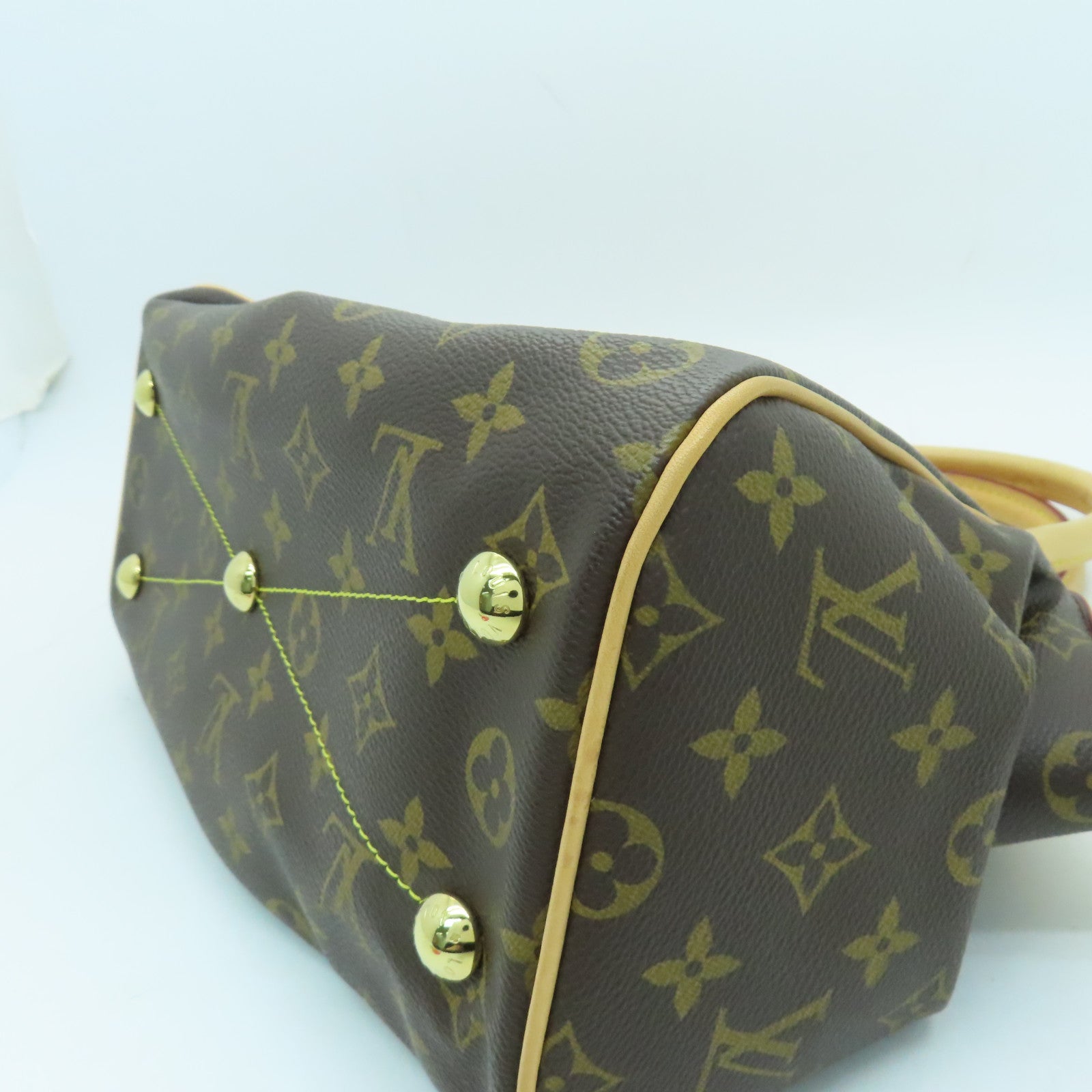 LOUIS VUITTON Monogram Tivoli PM Gold Buckle Handle Bag Brown