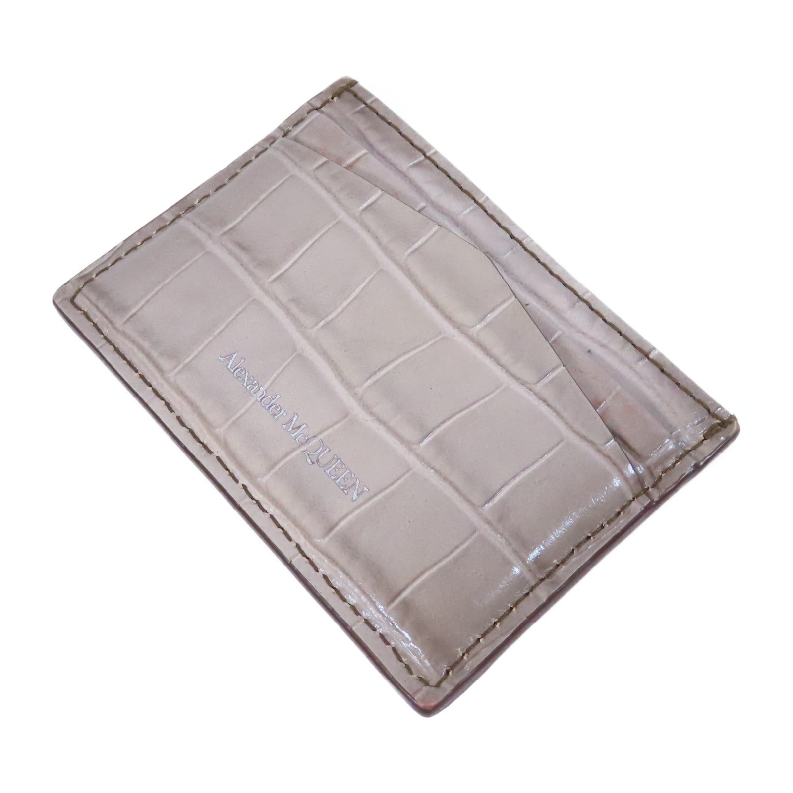 Alexander McQueen 牛皮皮革Card Case銀扣卡片套米色