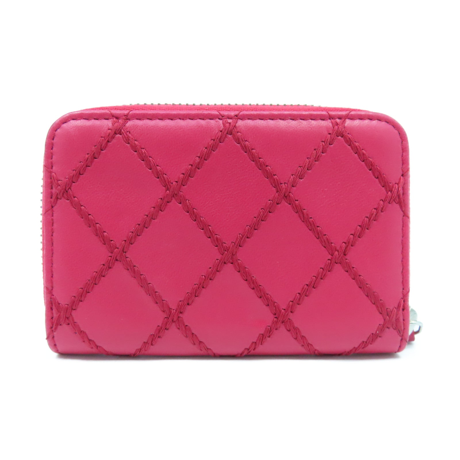 CHANEL 菱格牛皮皮革Card Case銀扣卡片套紅色