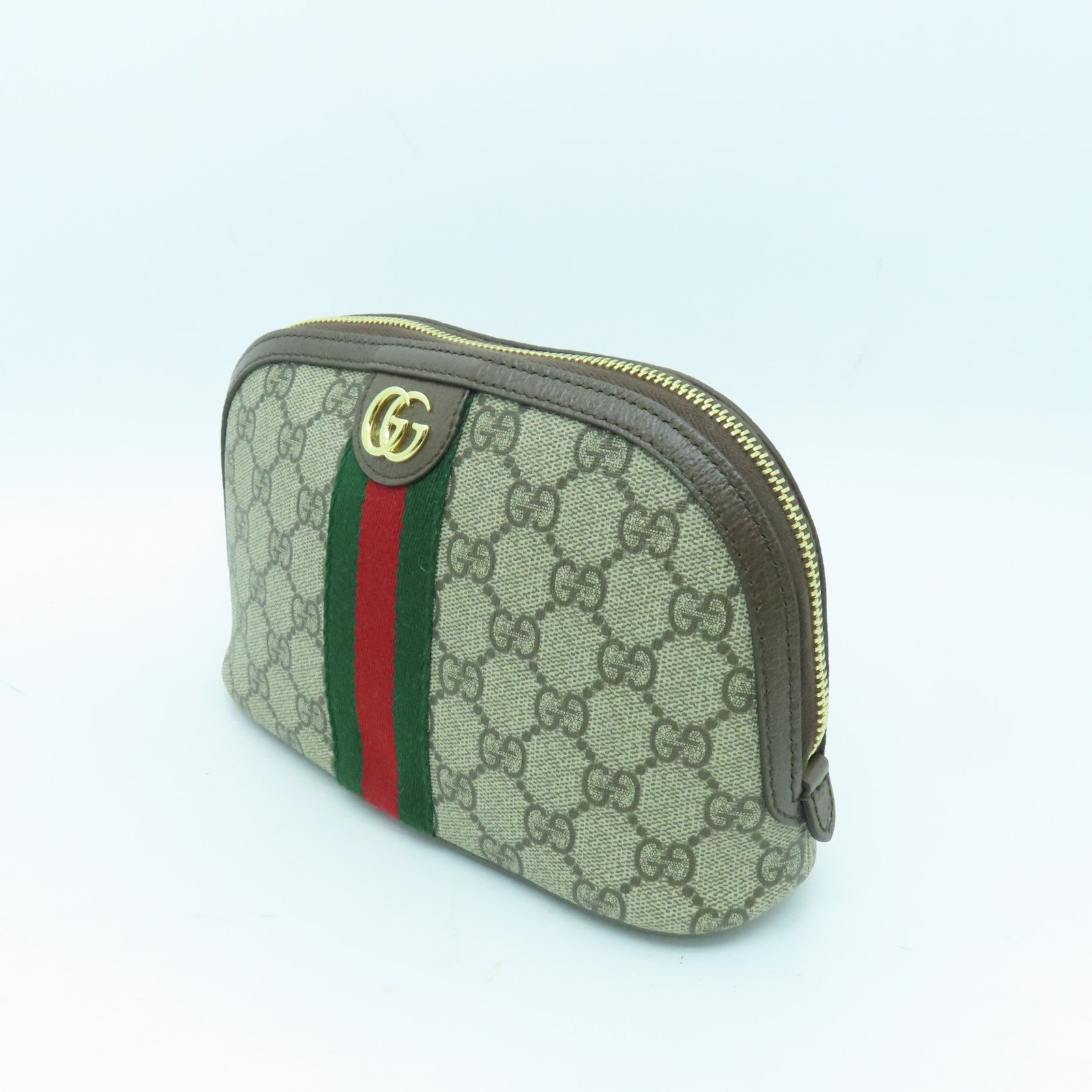 GUCCI 塗層帆布Ophidia GG金扣手拿包啡色