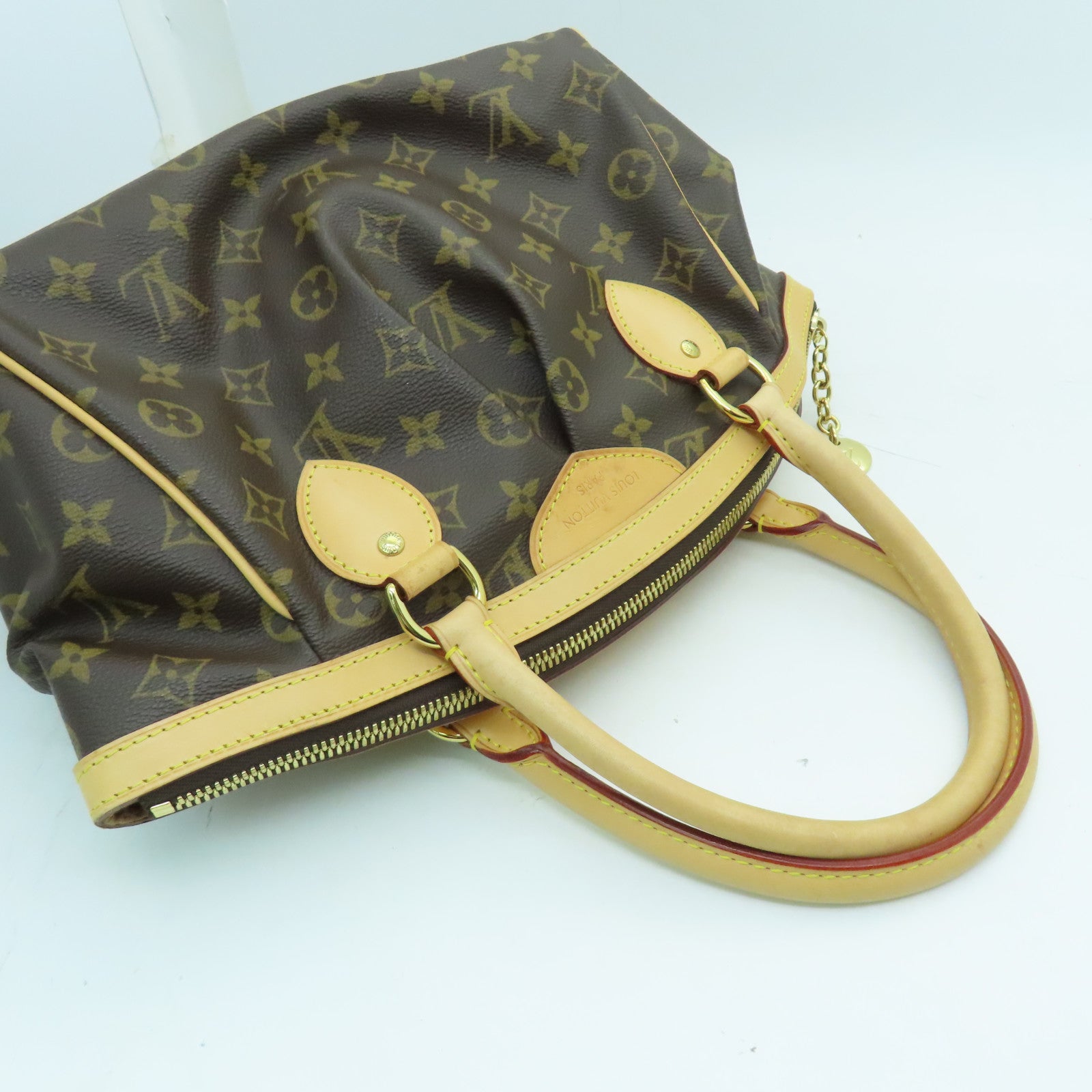 LOUIS VUITTON Monogram Tivoli PM Gold Buckle Handle Bag Brown