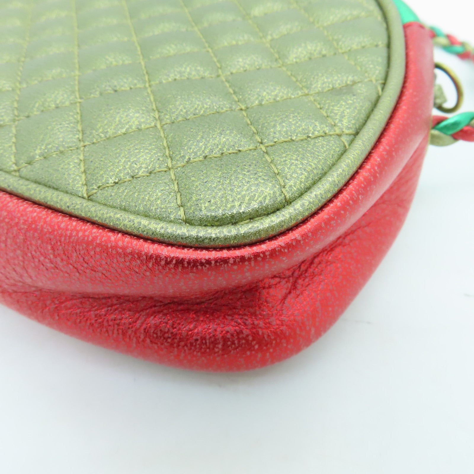 GUCCI Leather Zumi Horsebit Shoulder Bag Red/Green